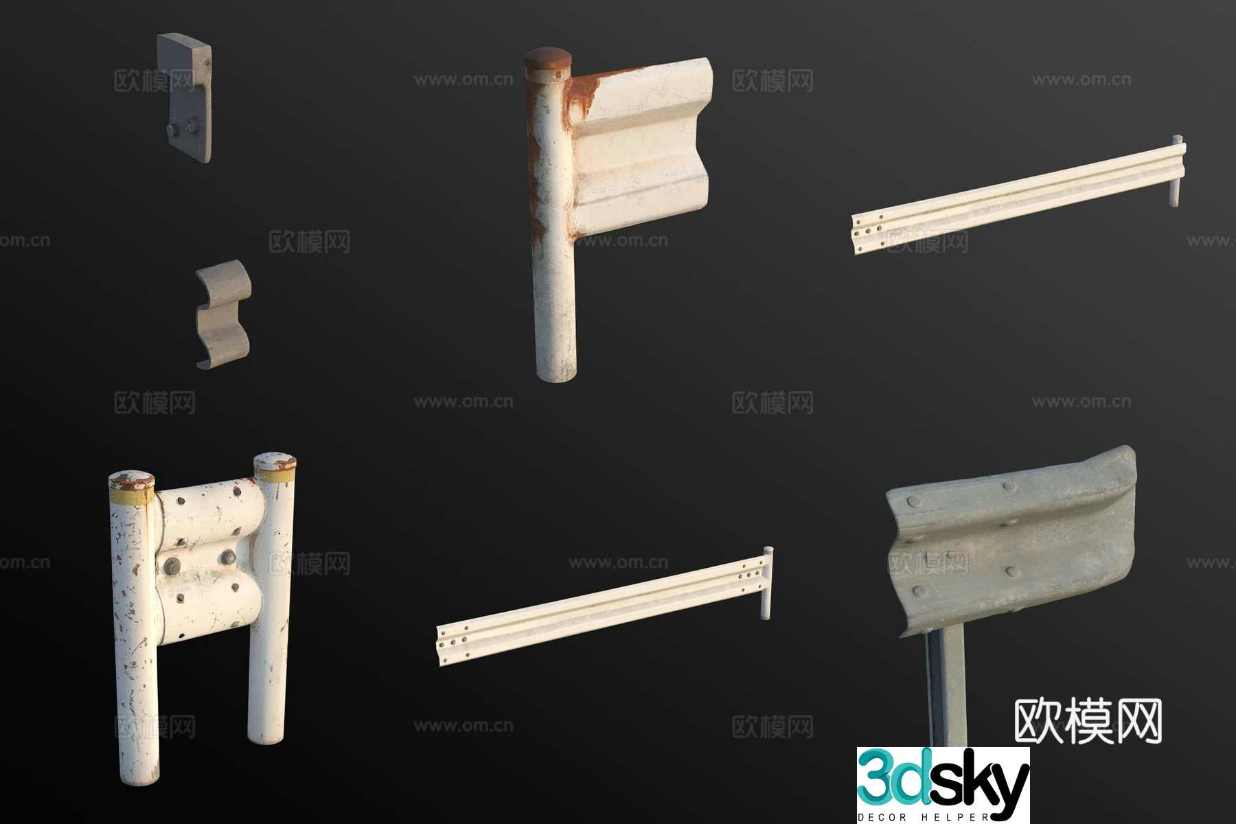 Highway iron guardrail railing 3d model