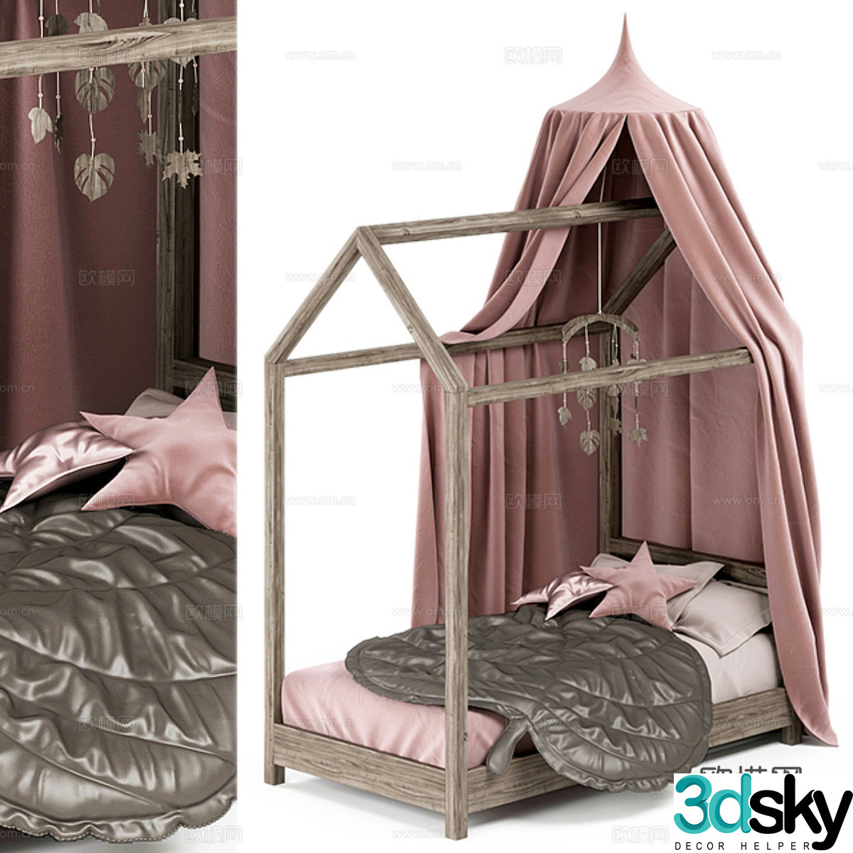 Modern children’s bed princess bed bed curtain 3d model