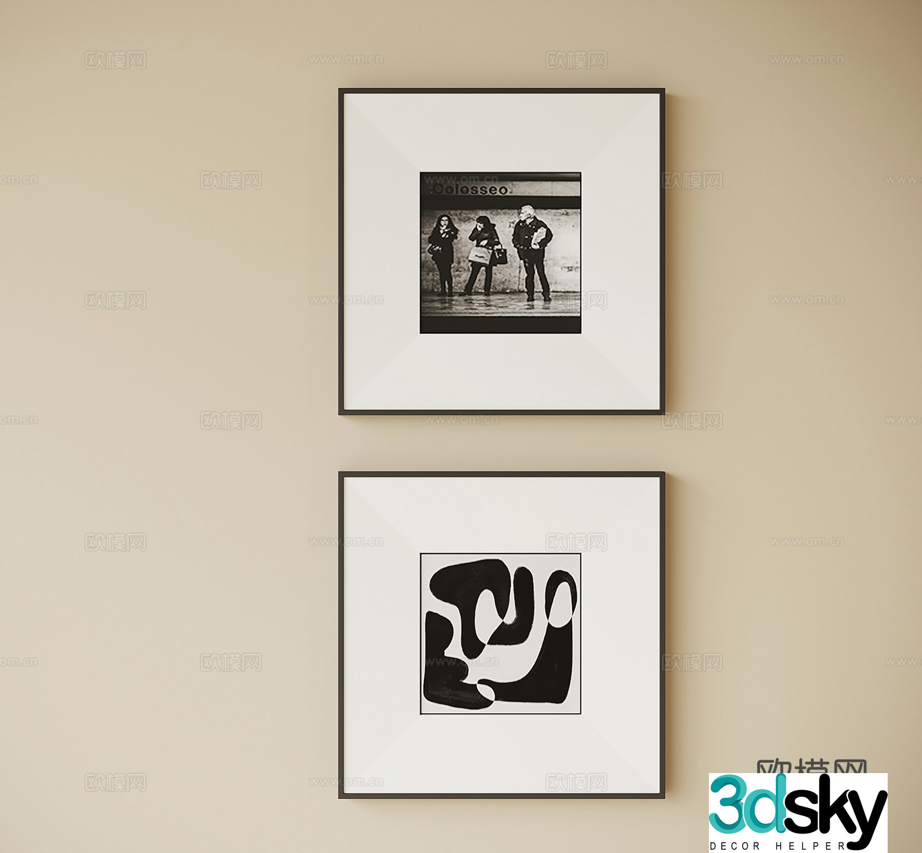 Modern bedside paintings black and white paintings 3D model
