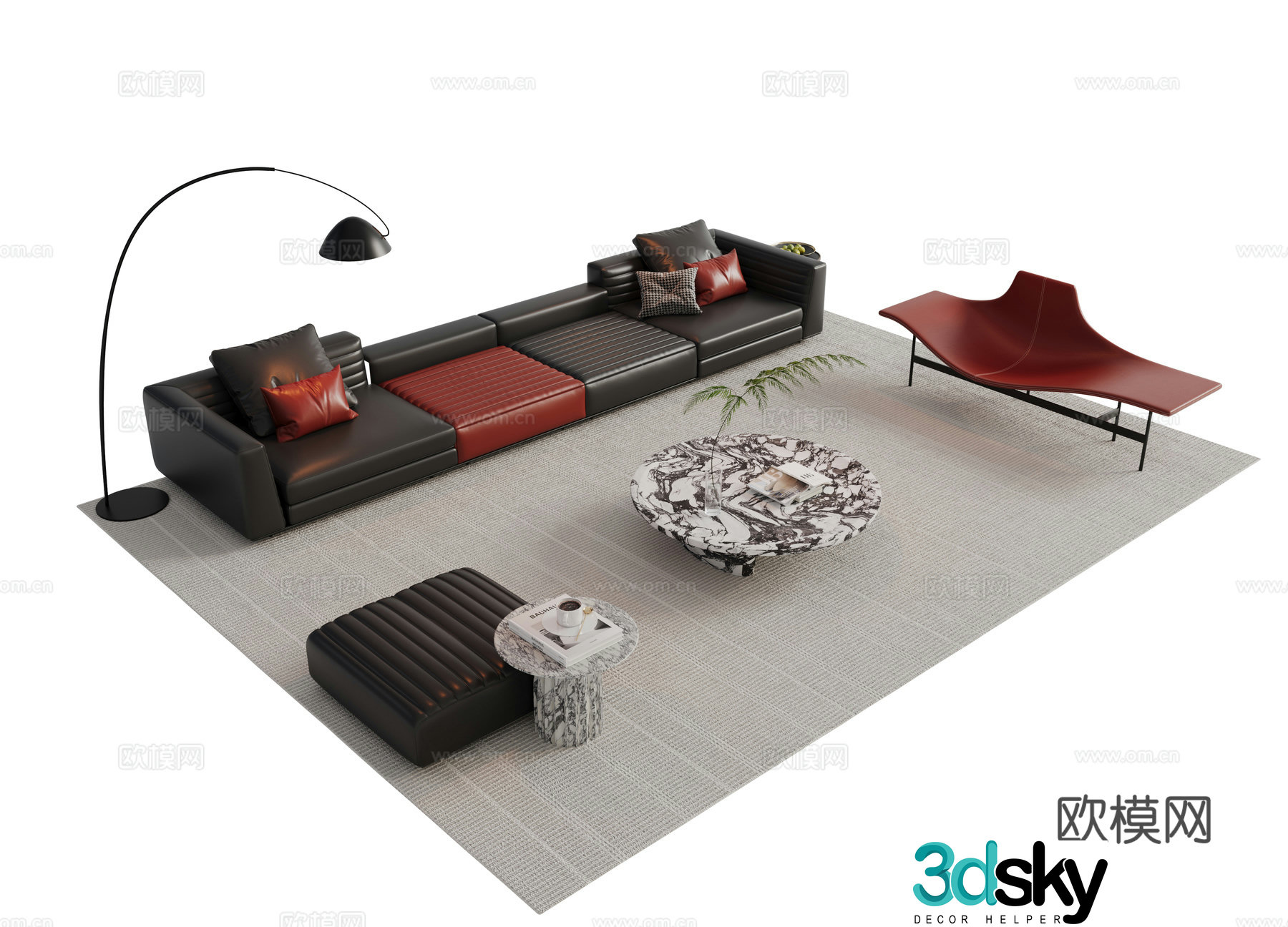 Italian sofa combination sofa coffee table combination sofa 3D model