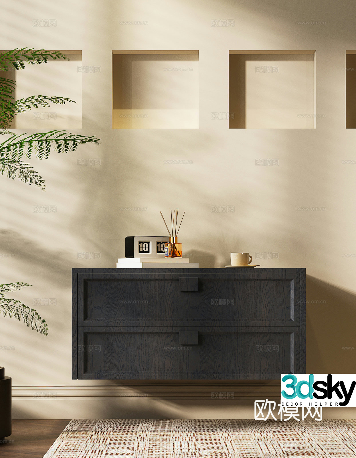 Italian style bedside table floating bedside table 3d model