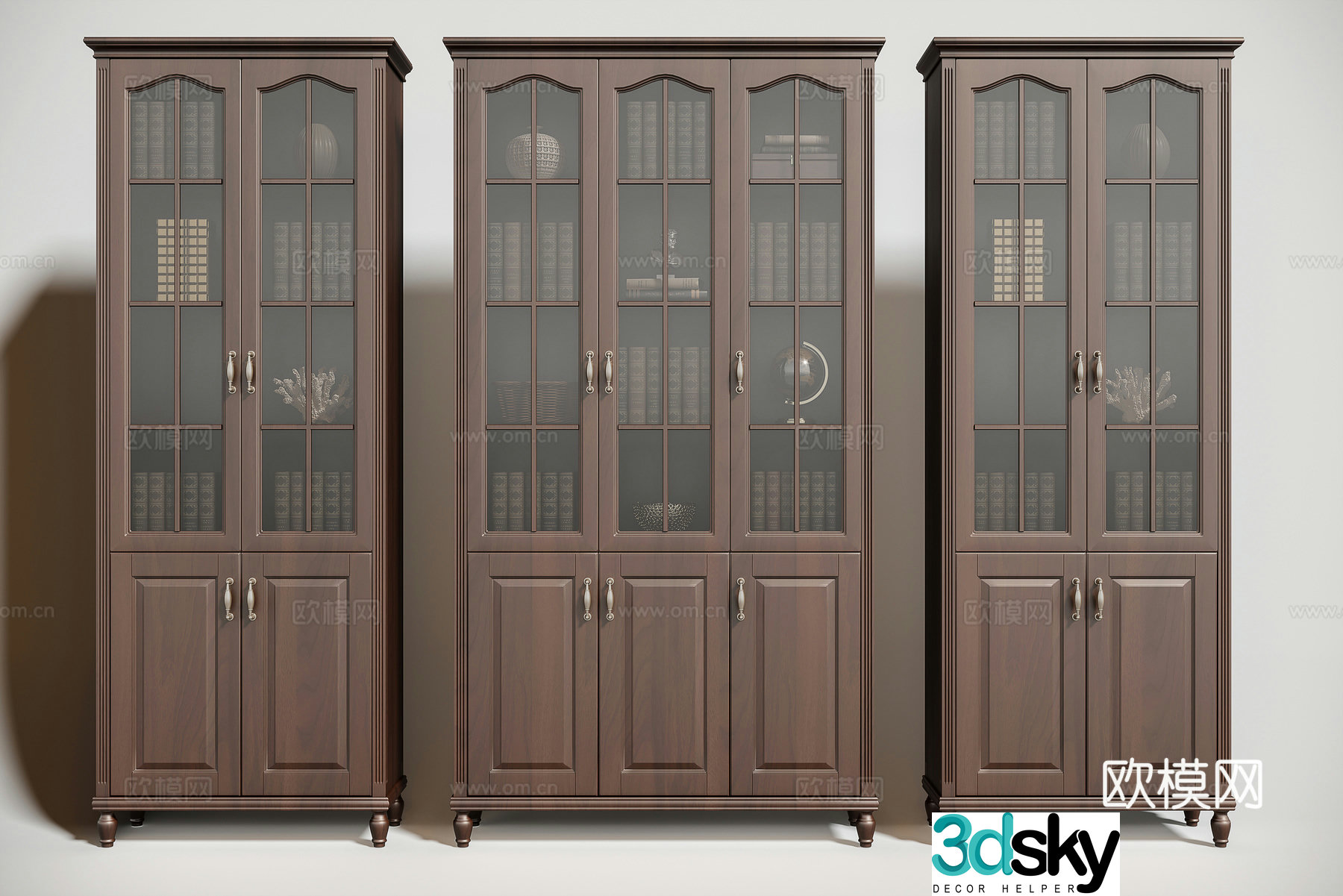 American solid wood finished bookcase 3D model
