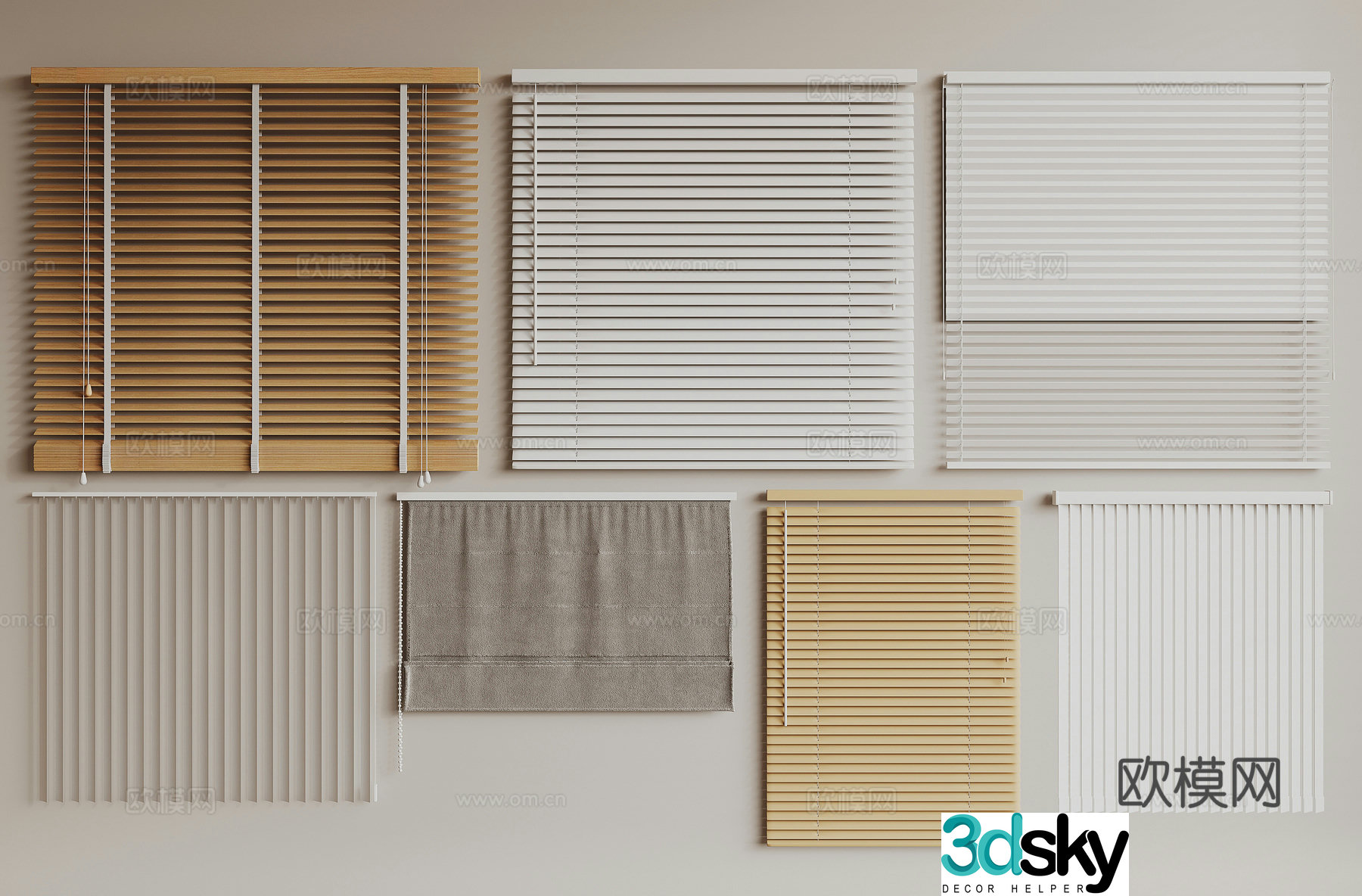 Modern venetian blinds curtains bamboo curtain 3d model