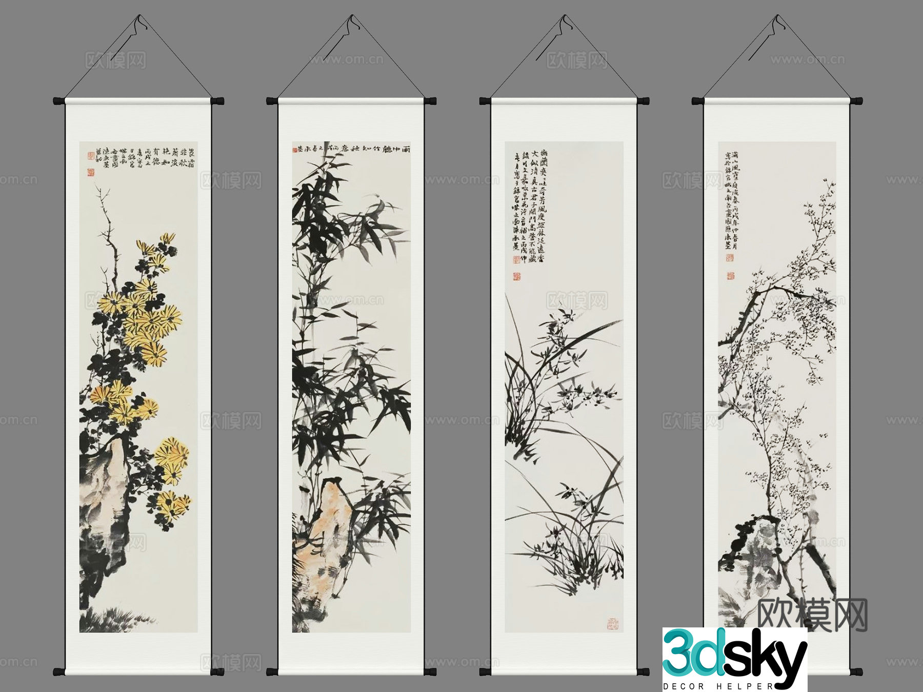 New Chinese style scroll calligraphy painting calligraphy and painting brush calligraphy and calligraphy 3D model