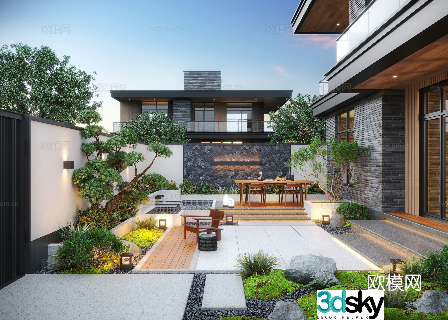 Modern courtyard landscape courtyard water view 3D model
