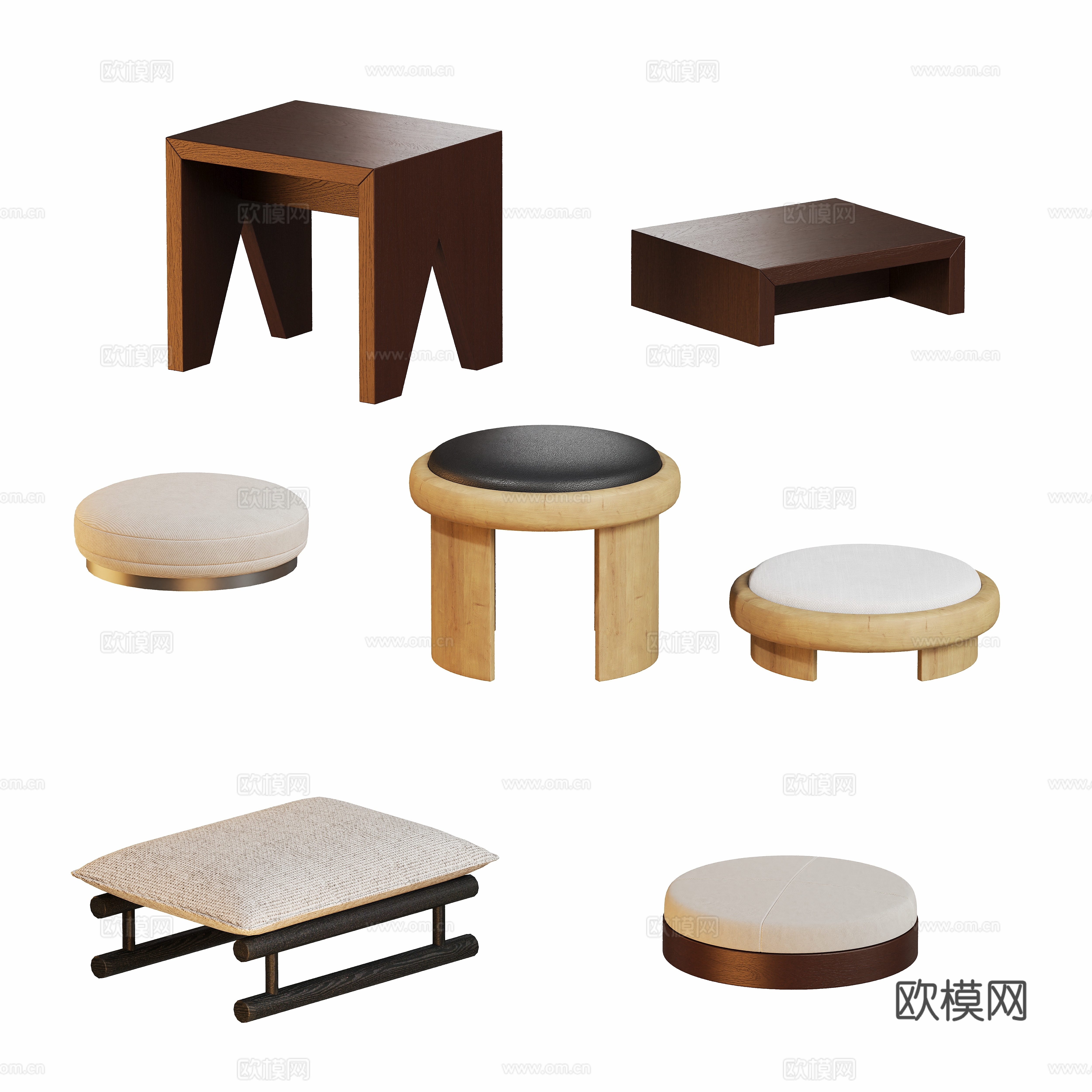 Log wind small round stool 3d model