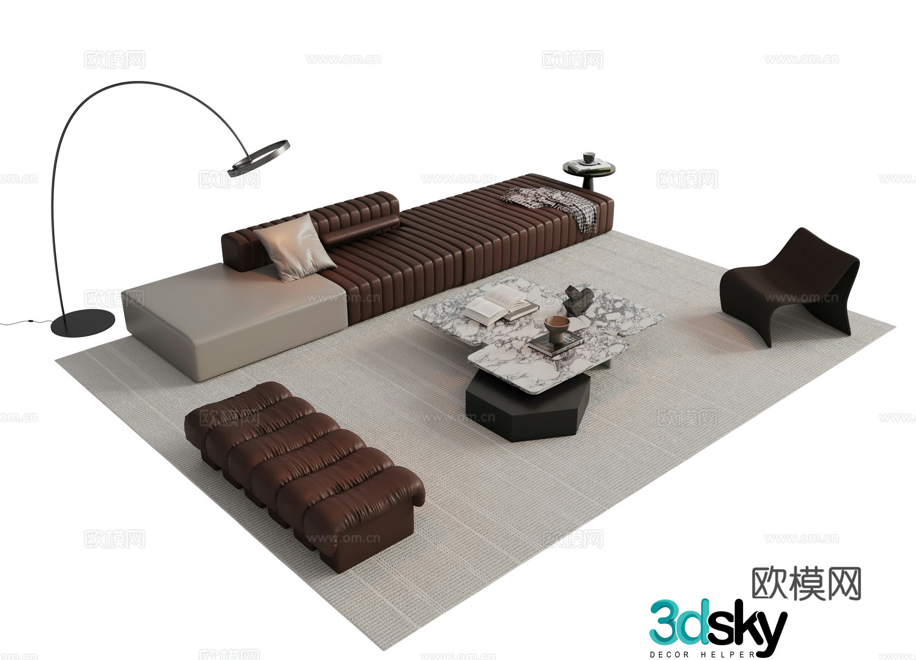 Italian sofa combination sofa coffee table combination sofa 3D model