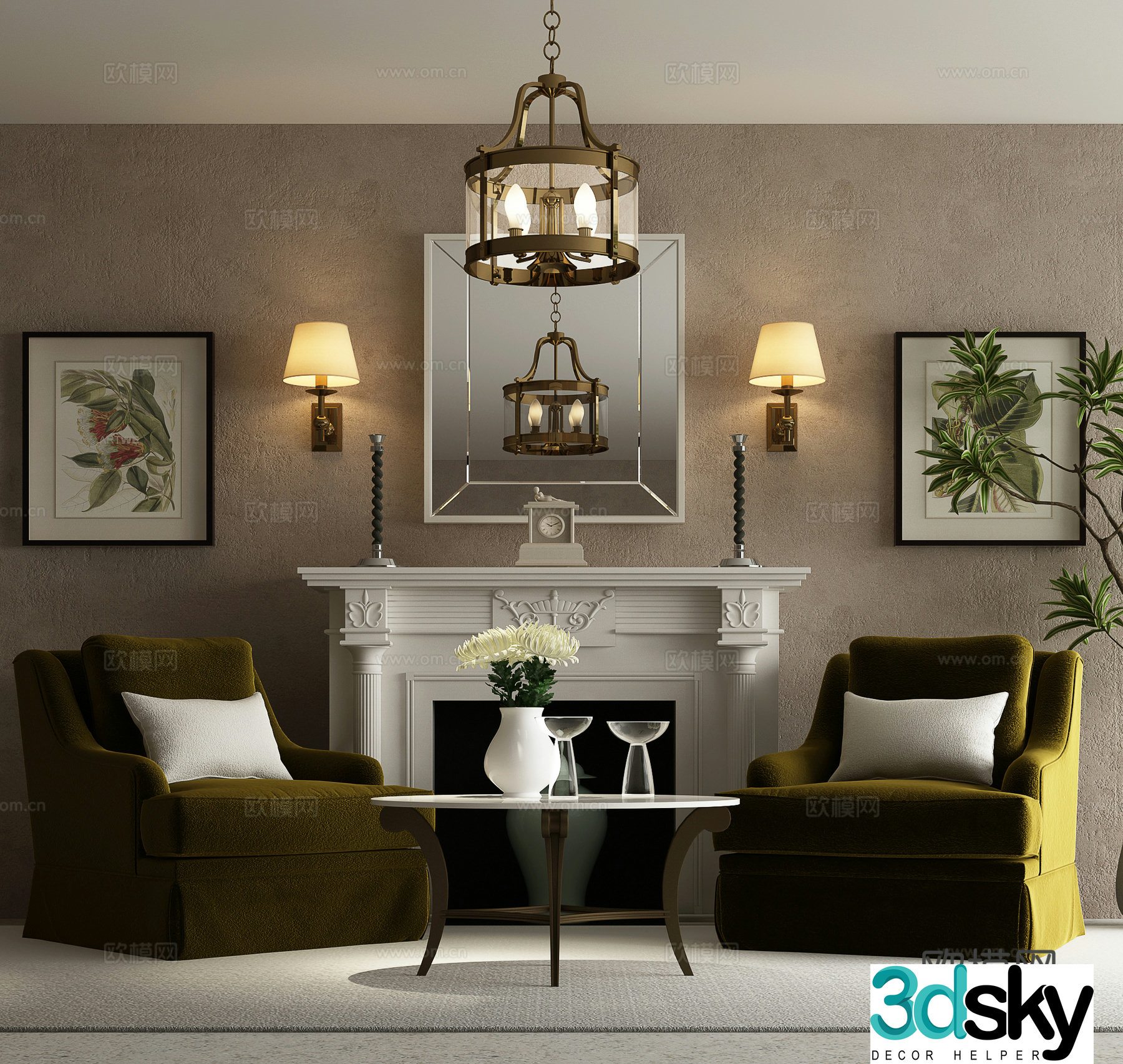 American fireplace casual sofa 3d model