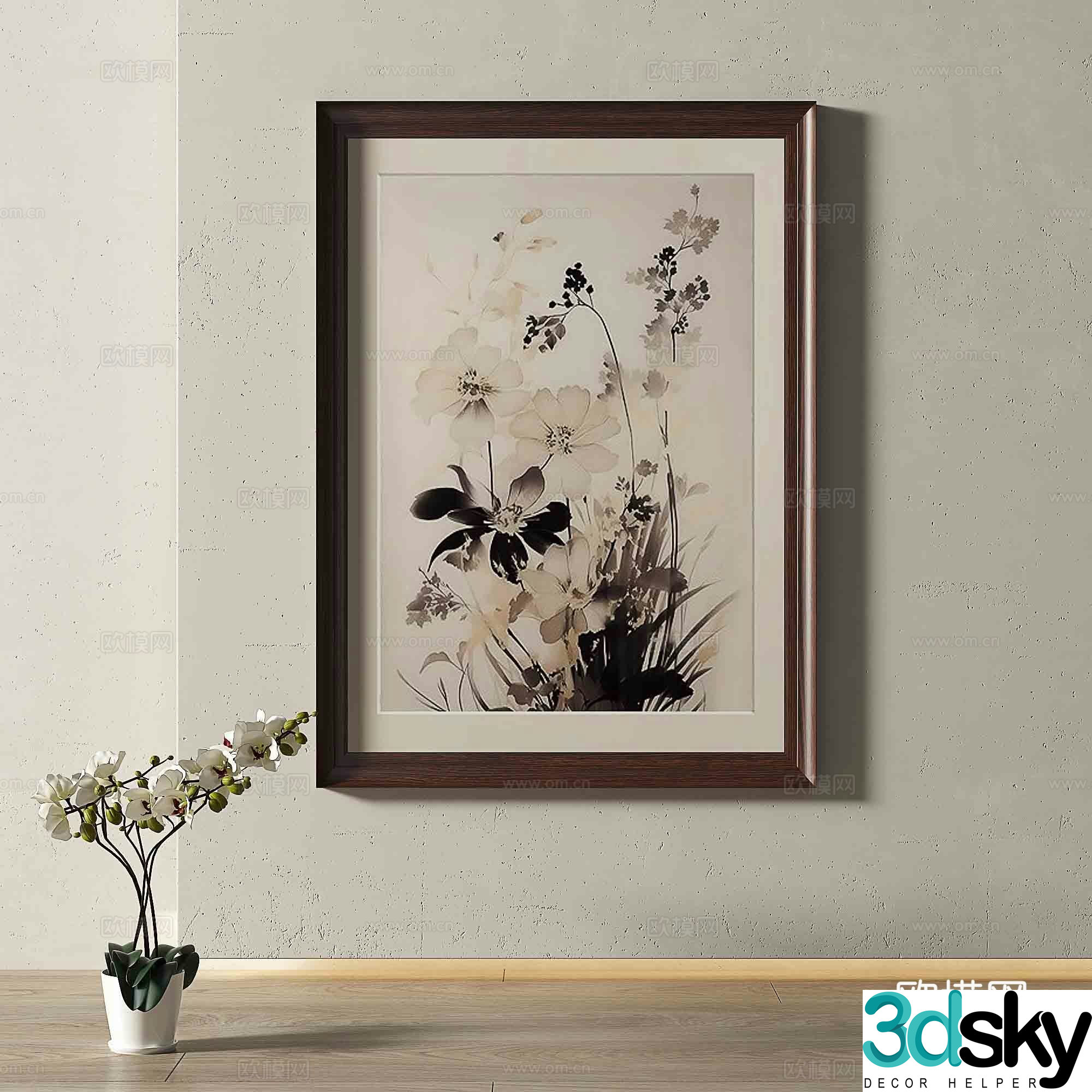 Modern flower hanging painting decorative painting 3d model