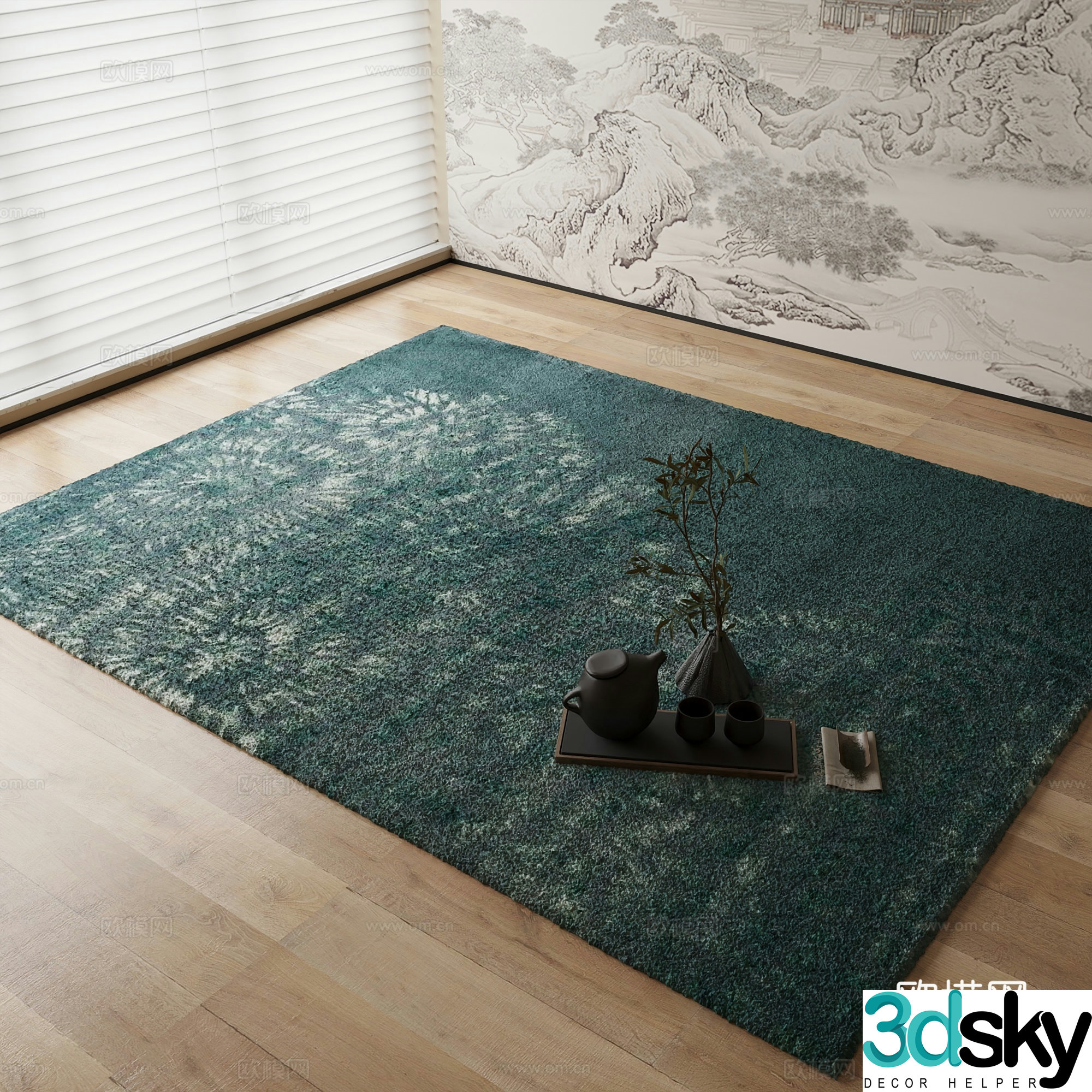 New Chinese carpet Green carpet 3d model