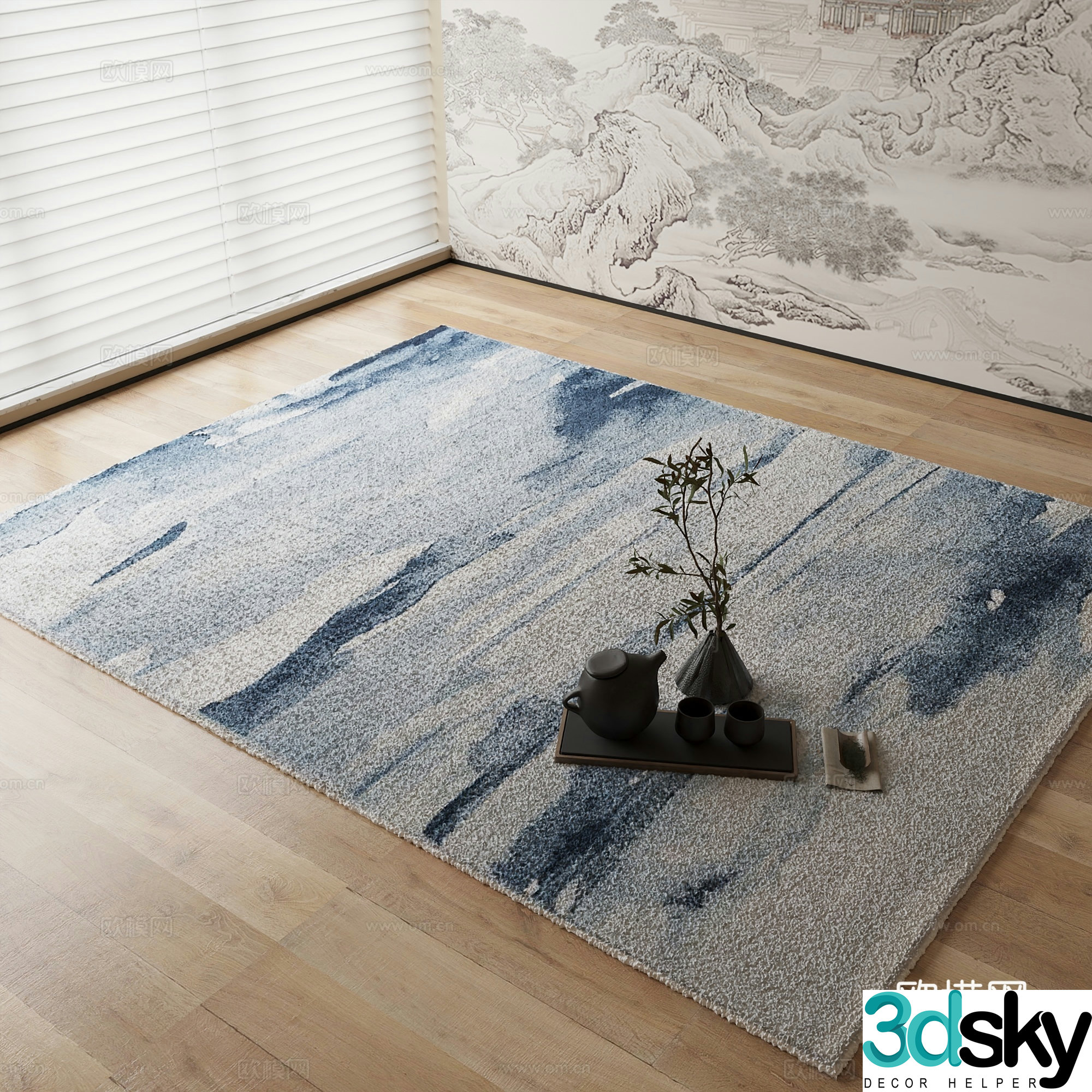 New Chinese carpet Blue carpet 3d model