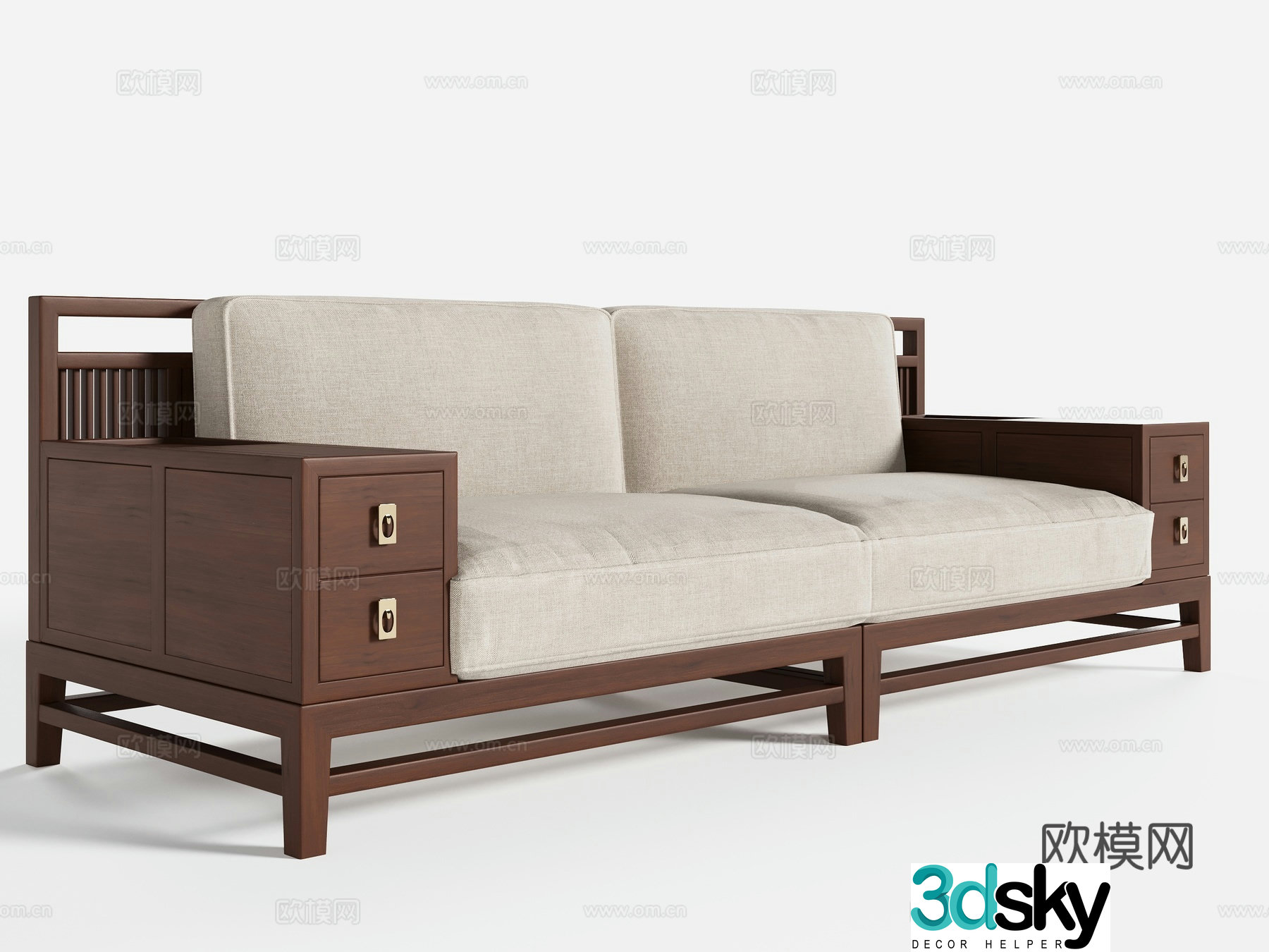 New Chinese style double sofa 3D model