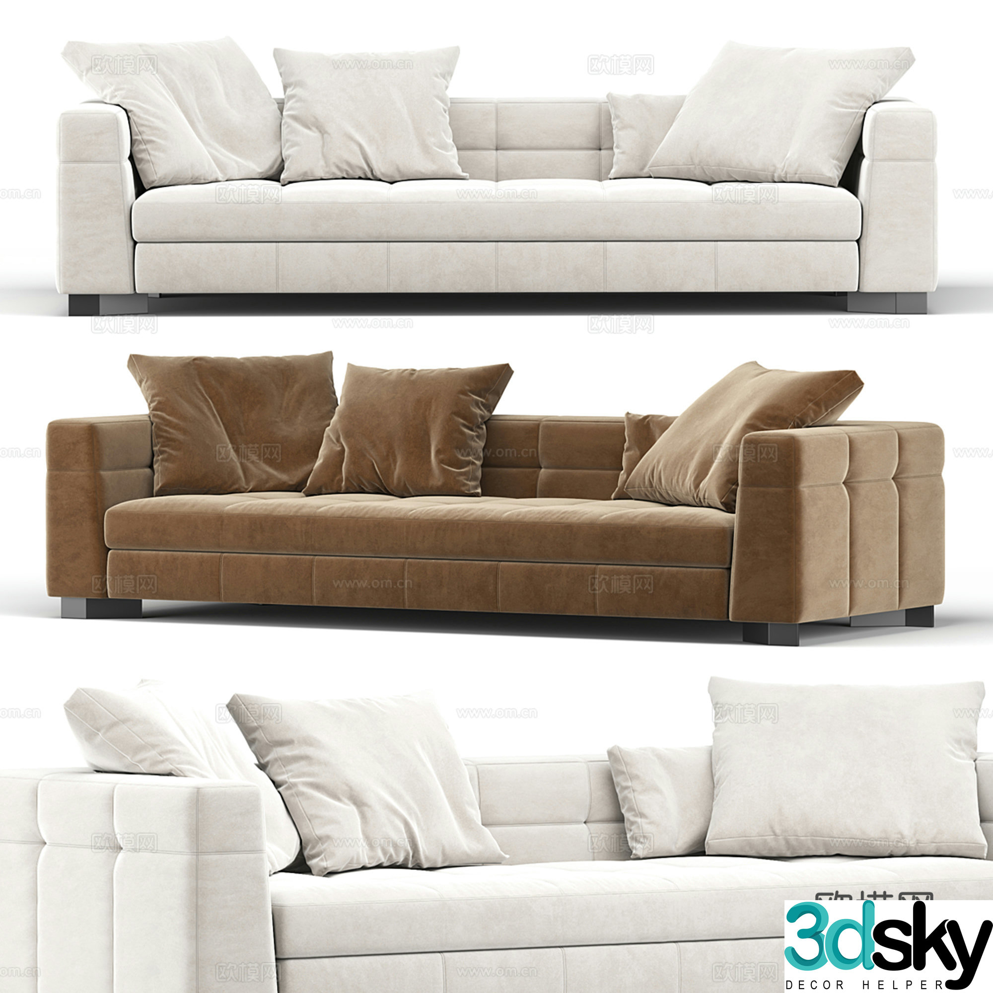 Modern light luxury multi-person sofa collection 3d model