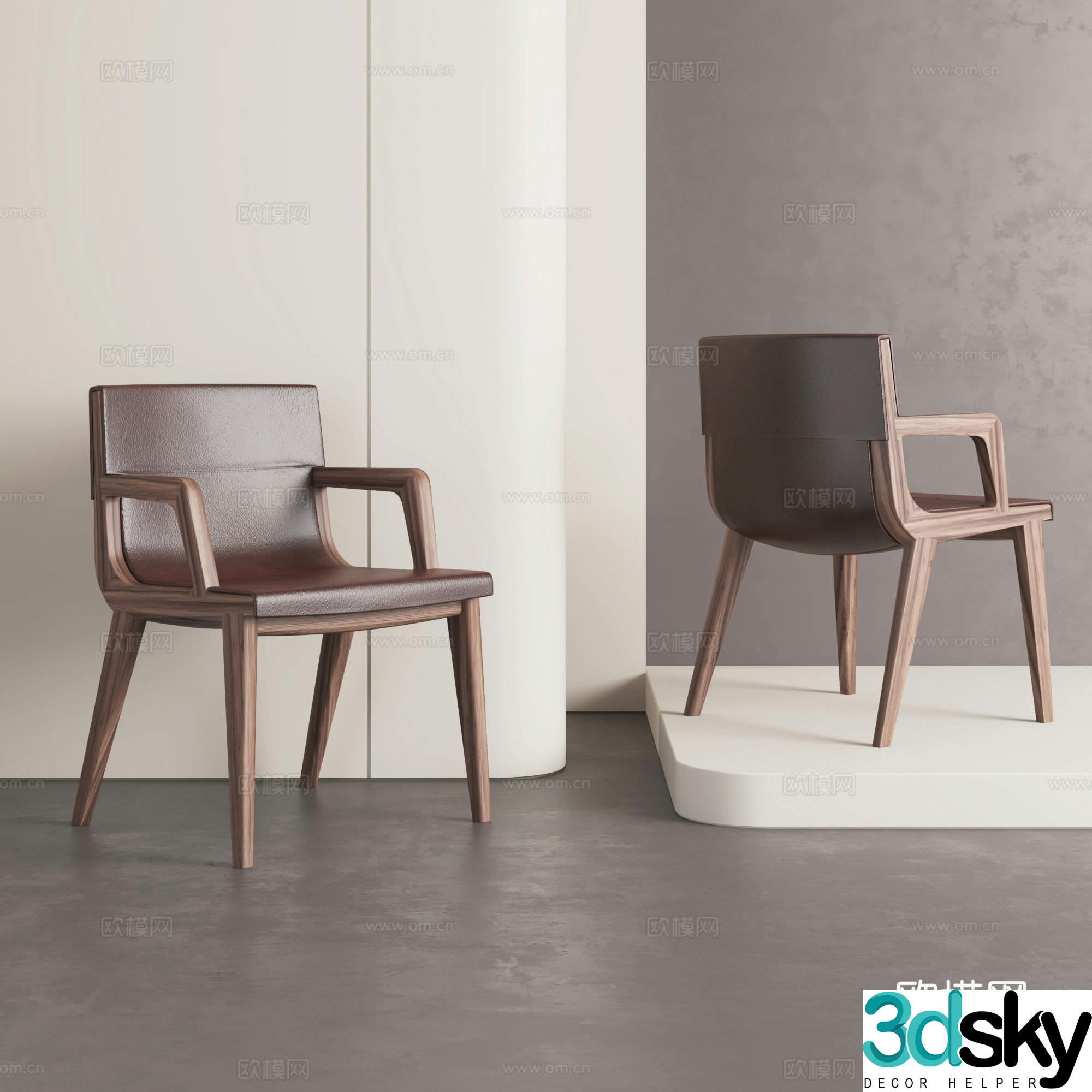 Middle -aged style casual chair retro solid wood dining chair 3D model