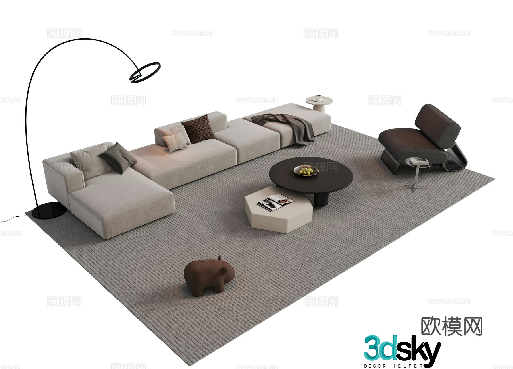 Italian sofa combination sofa coffee table combination sofa 3D model