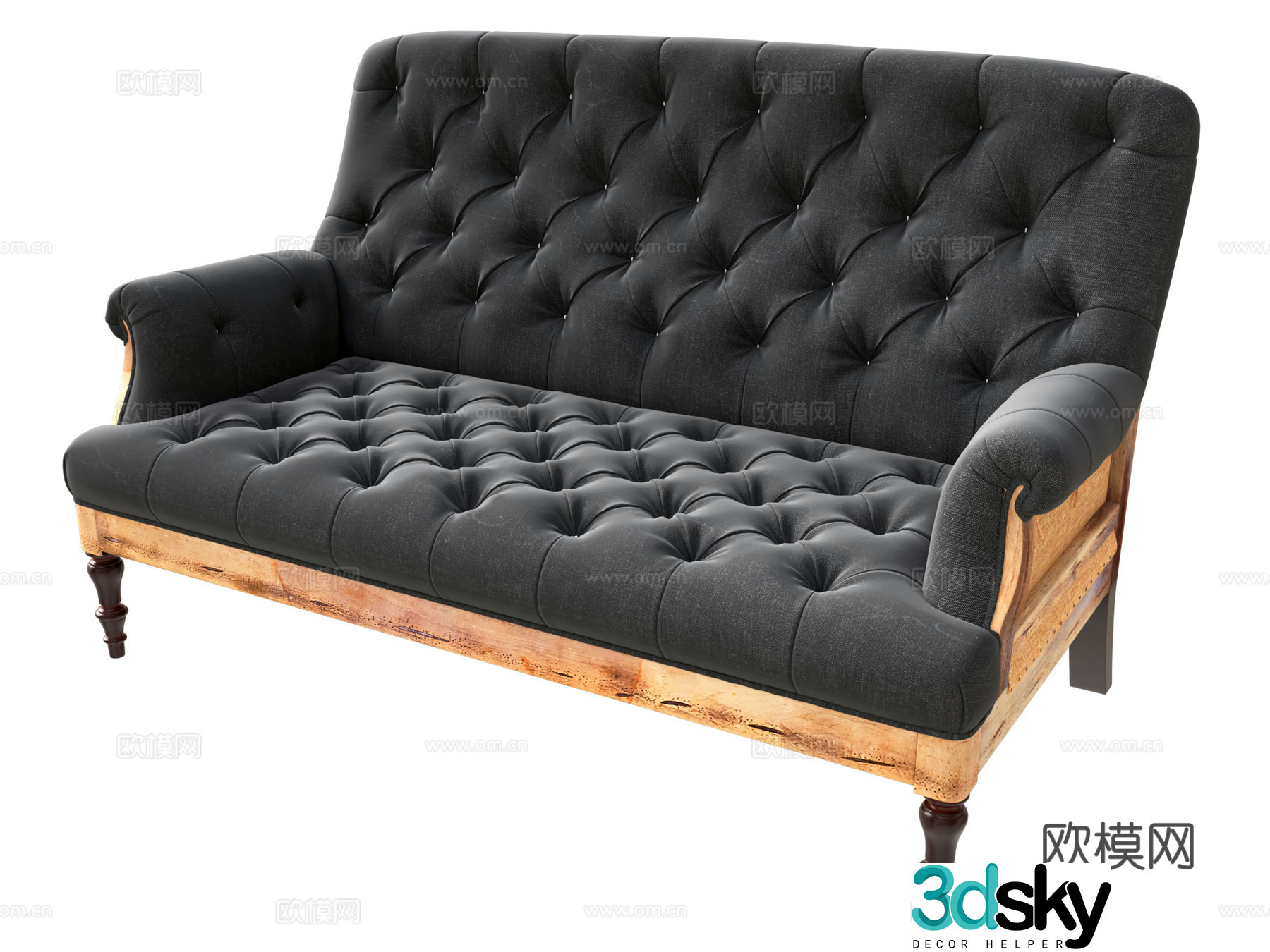 Simple European double sofa straight-row sofa 3D model
