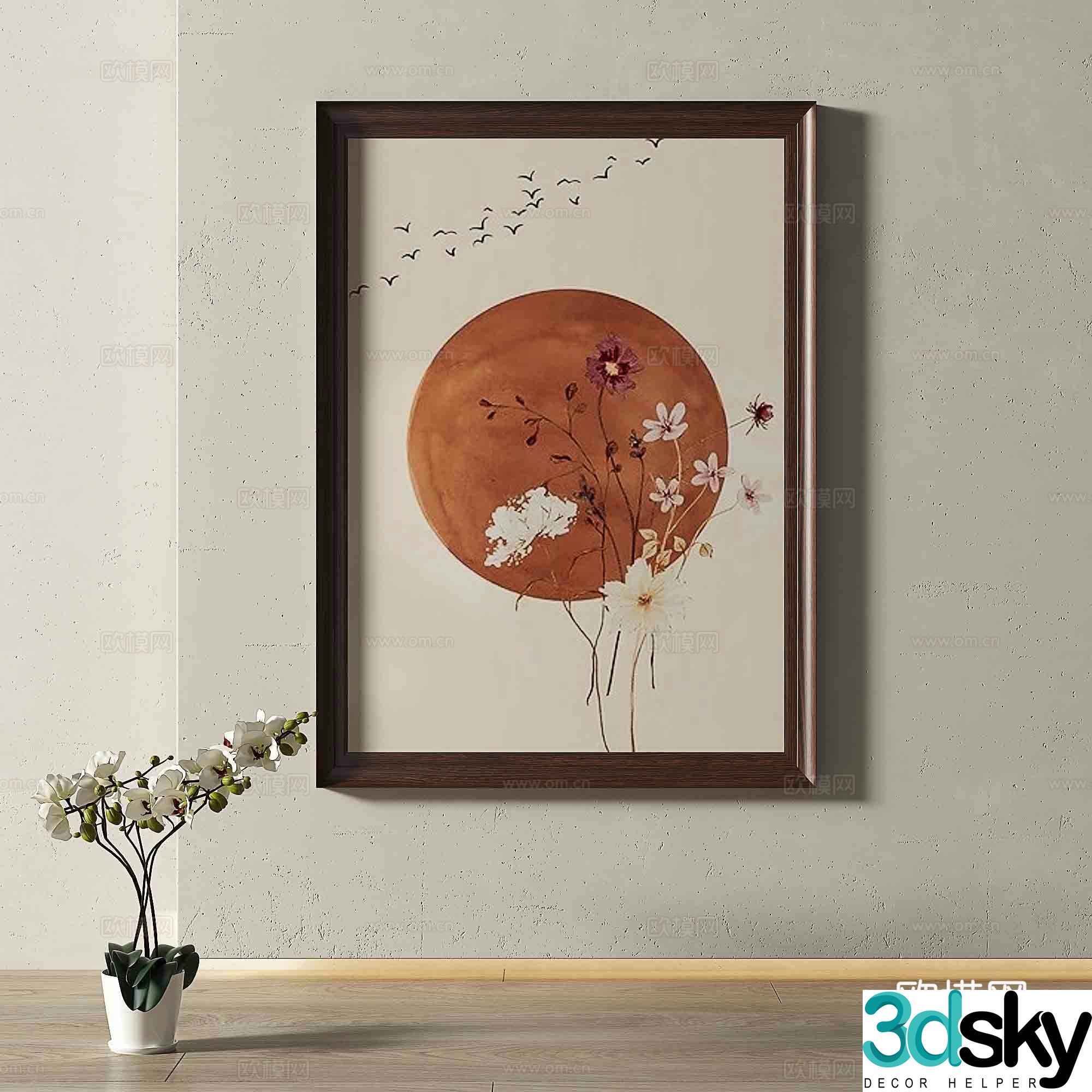 Middle-aged retro hanging paintings decorative paintings 3d model