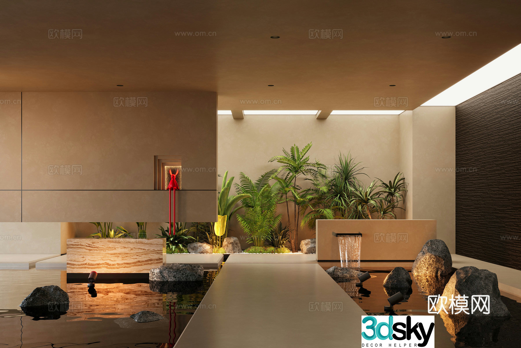 Modern indoor landscape landscaping water feature flowing water landscape fountain 3d model