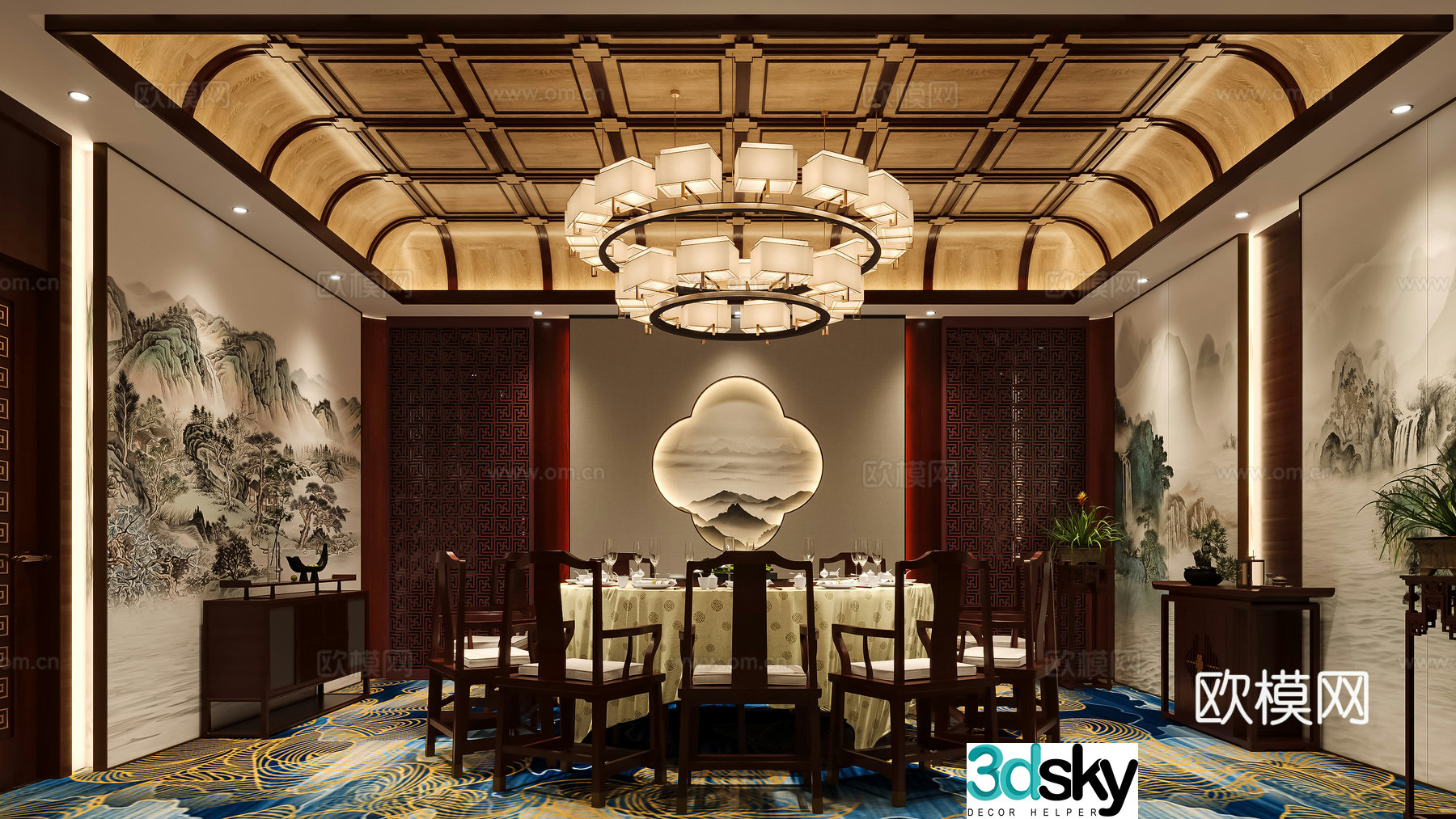 New Chinese style restaurant private room 3D model
