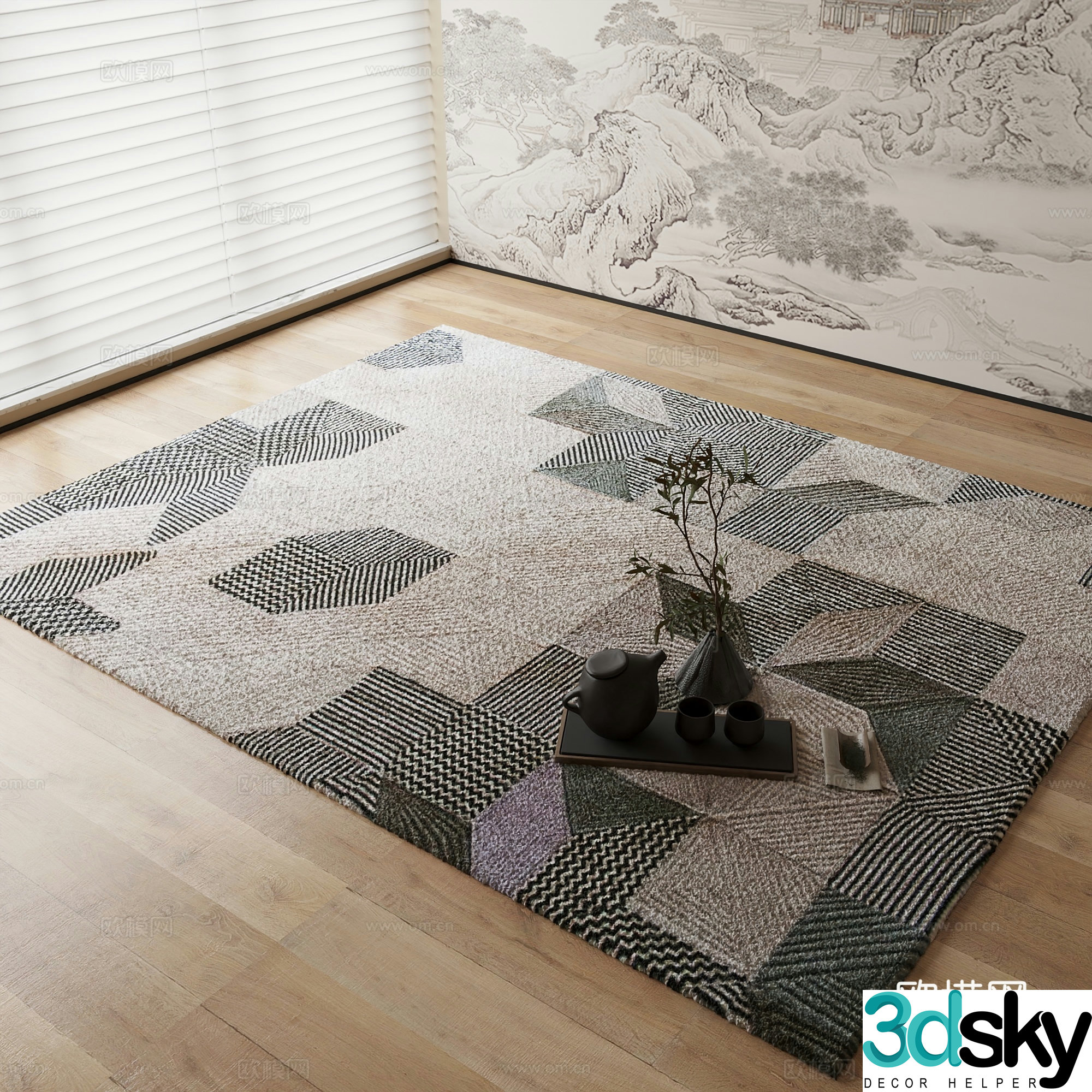 New Chinese carpet Geometric pattern carpet 3D model