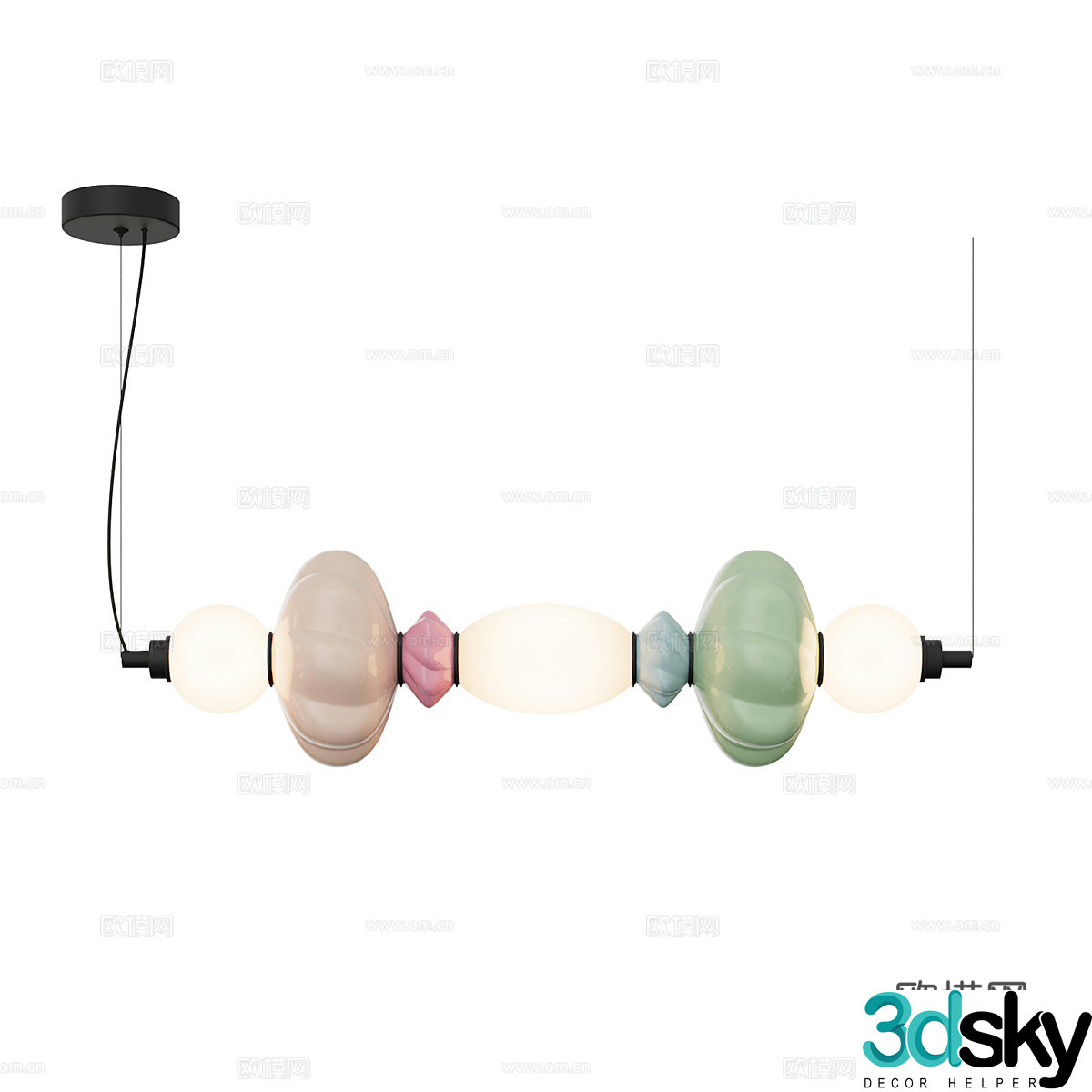 Creamy wind bead chandelier 3d model