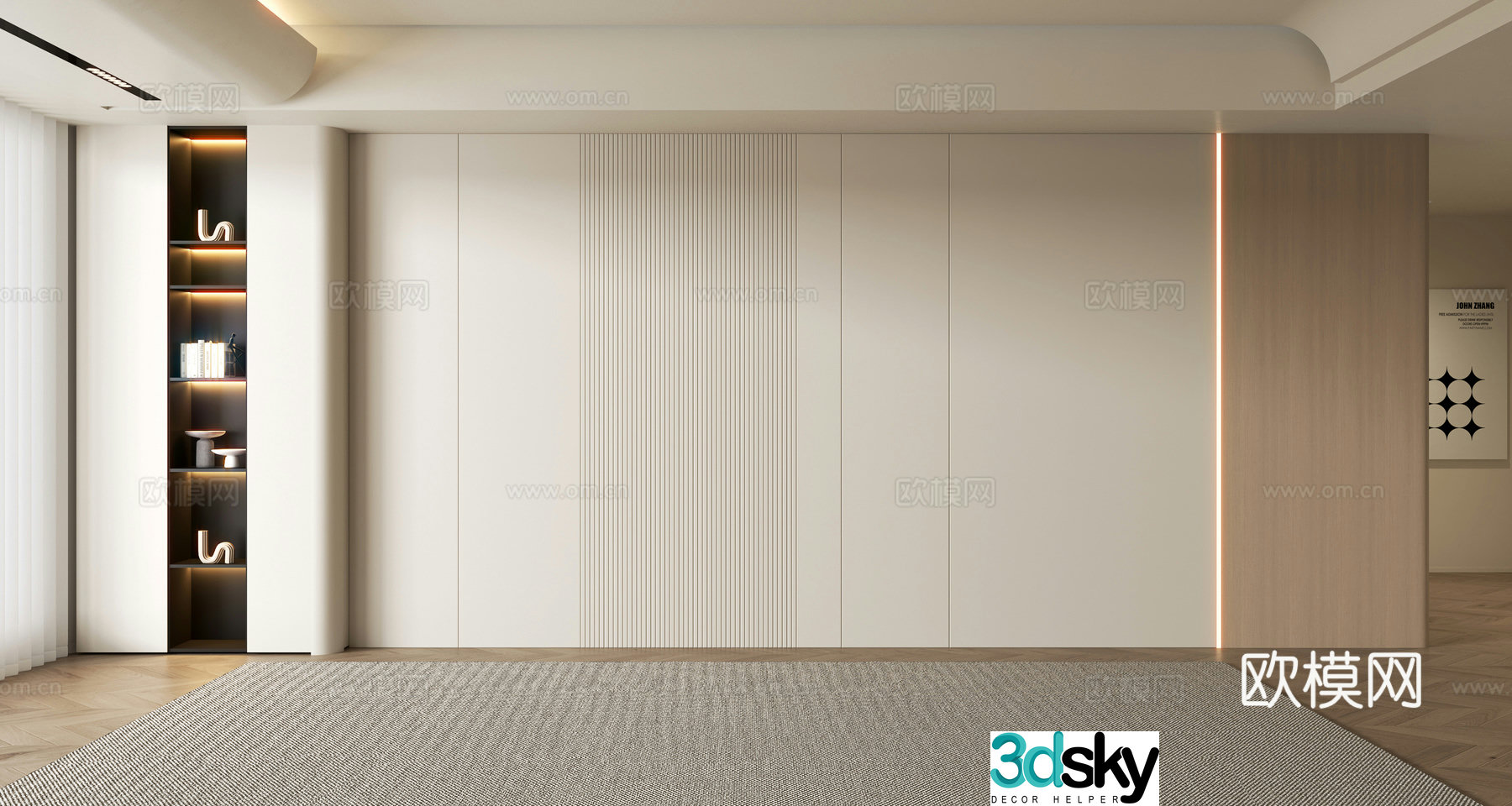 Log style sofa background wall 3d model