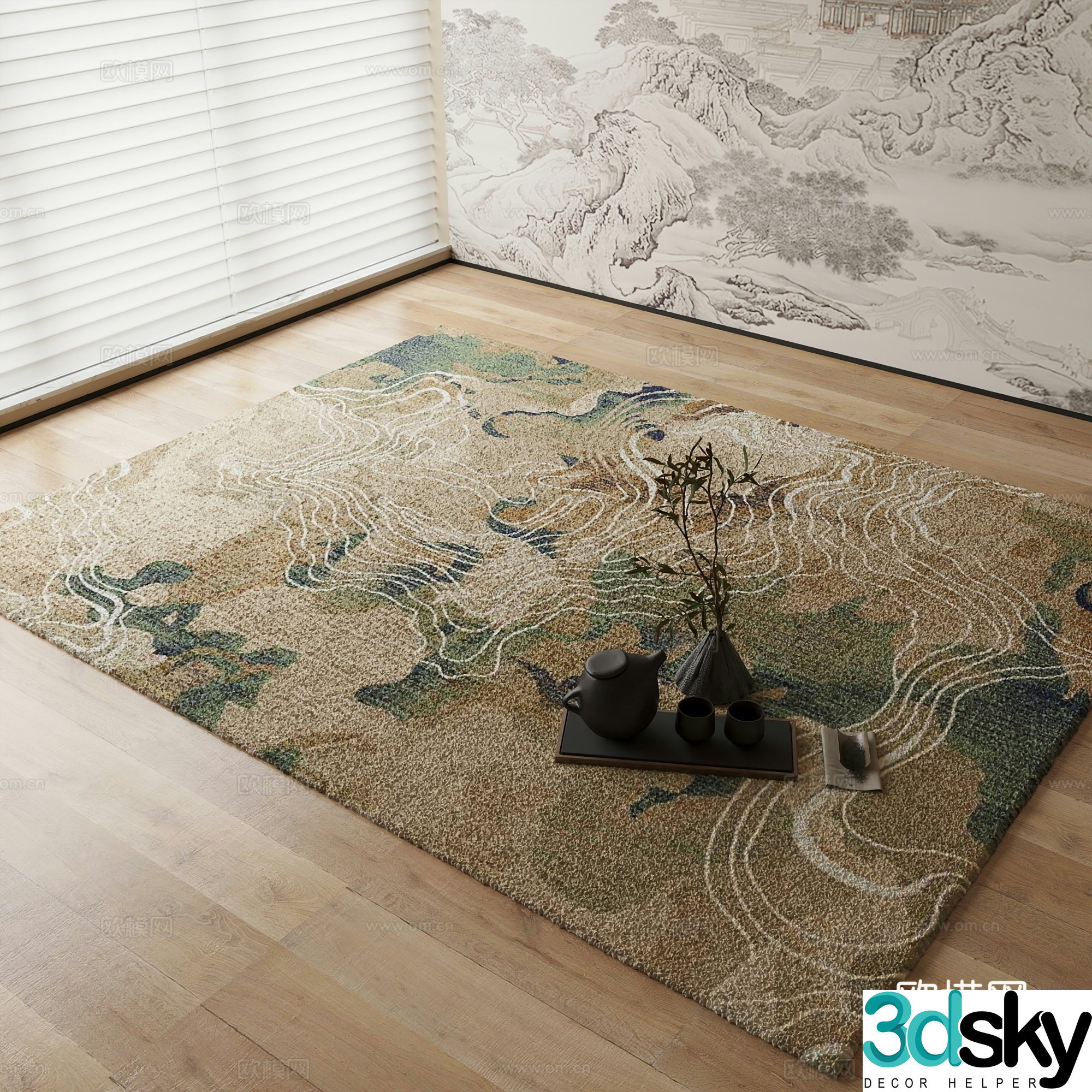 New Chinese carpet Traditional pattern carpet 3D model