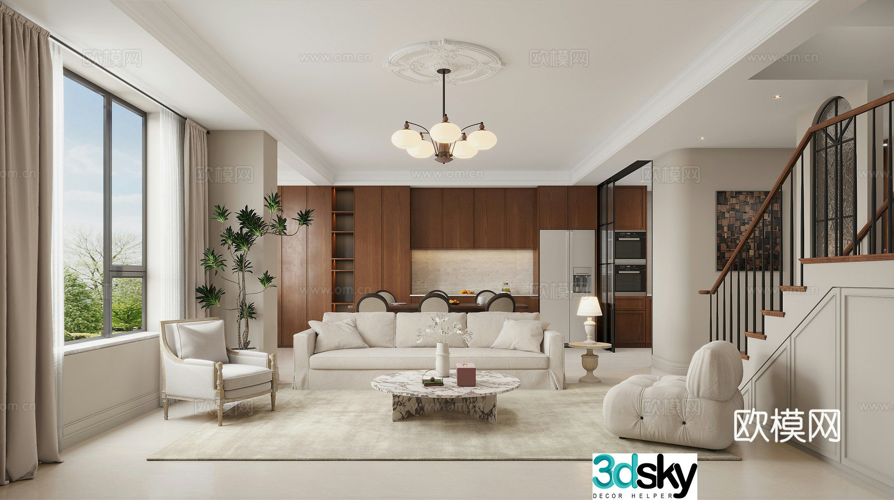 American living and dining room 3D model