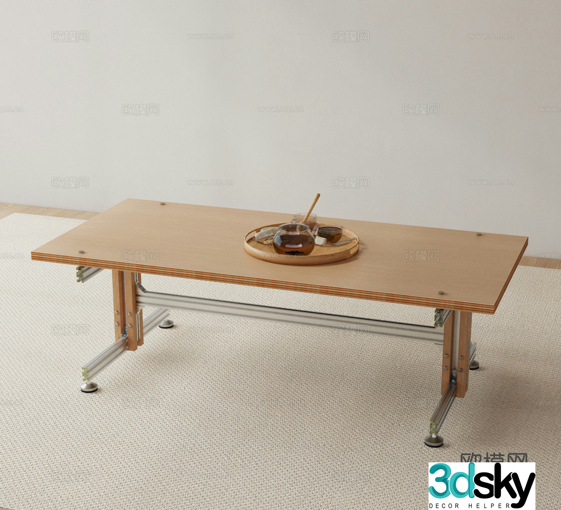 Modern coffee table rectangular coffee table wooden coffee table 3d model