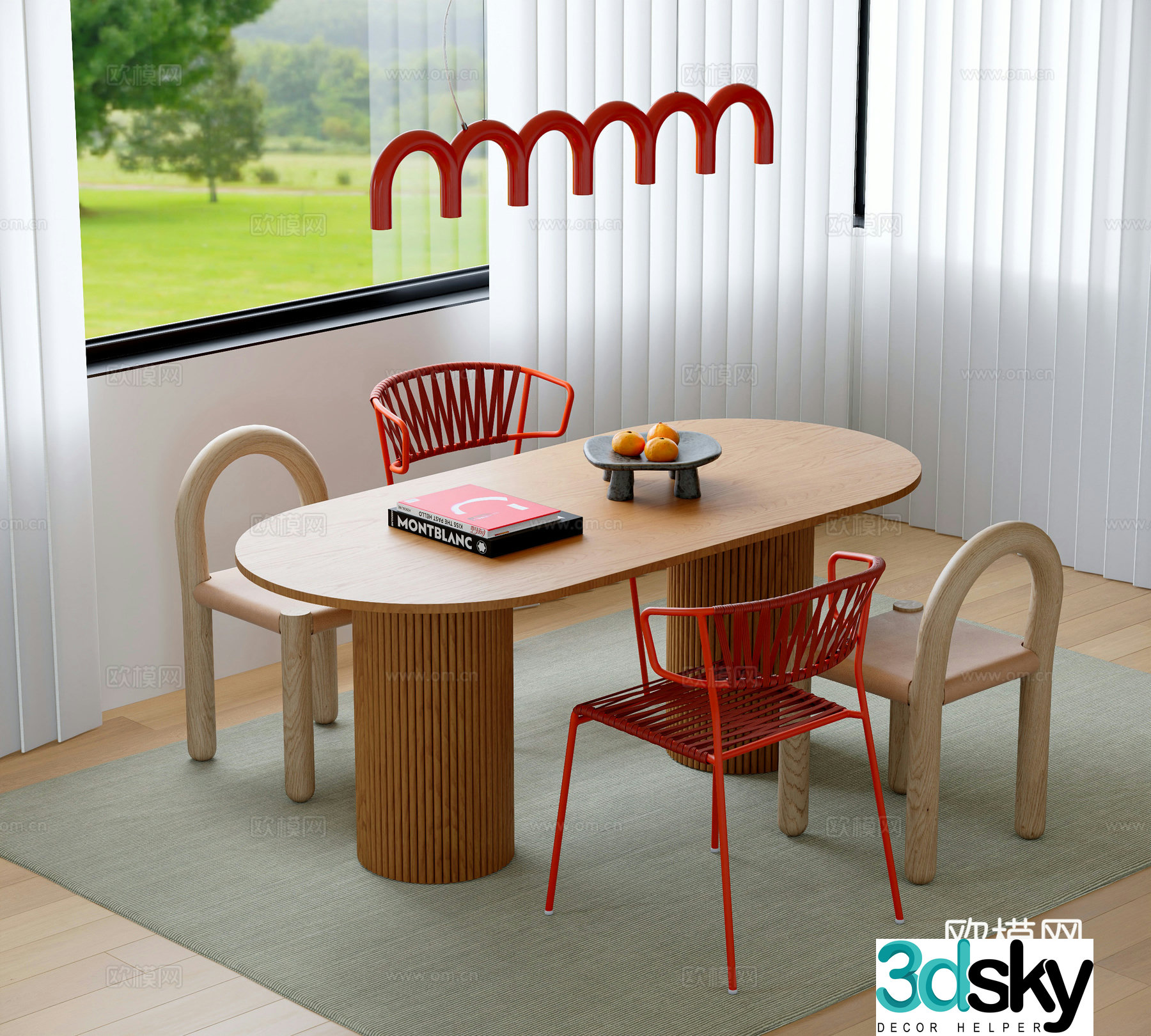 Modern dining table and chair 3d model