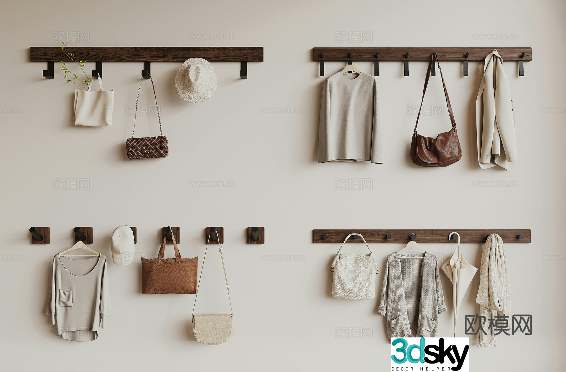 Modern clothes hooks hanging decorations wall decoration 3d model