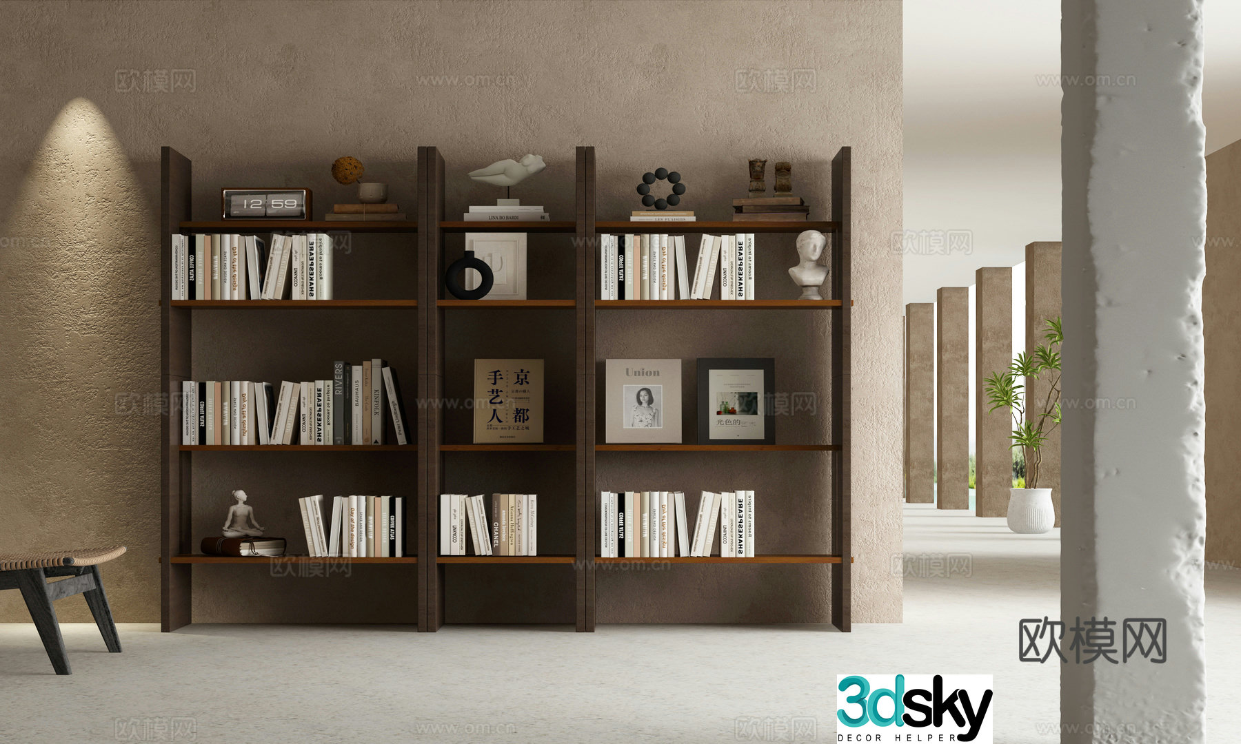 Italian minimalist bookcase bookshelf 3D model