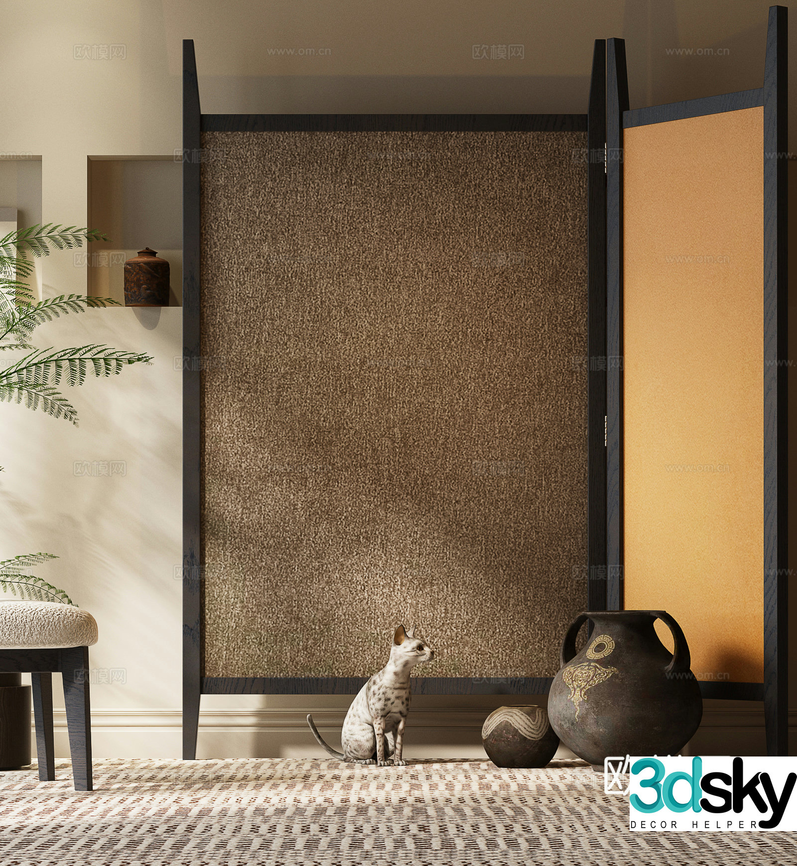 New Chinese-style screen Song’s aesthetic screen 3D model