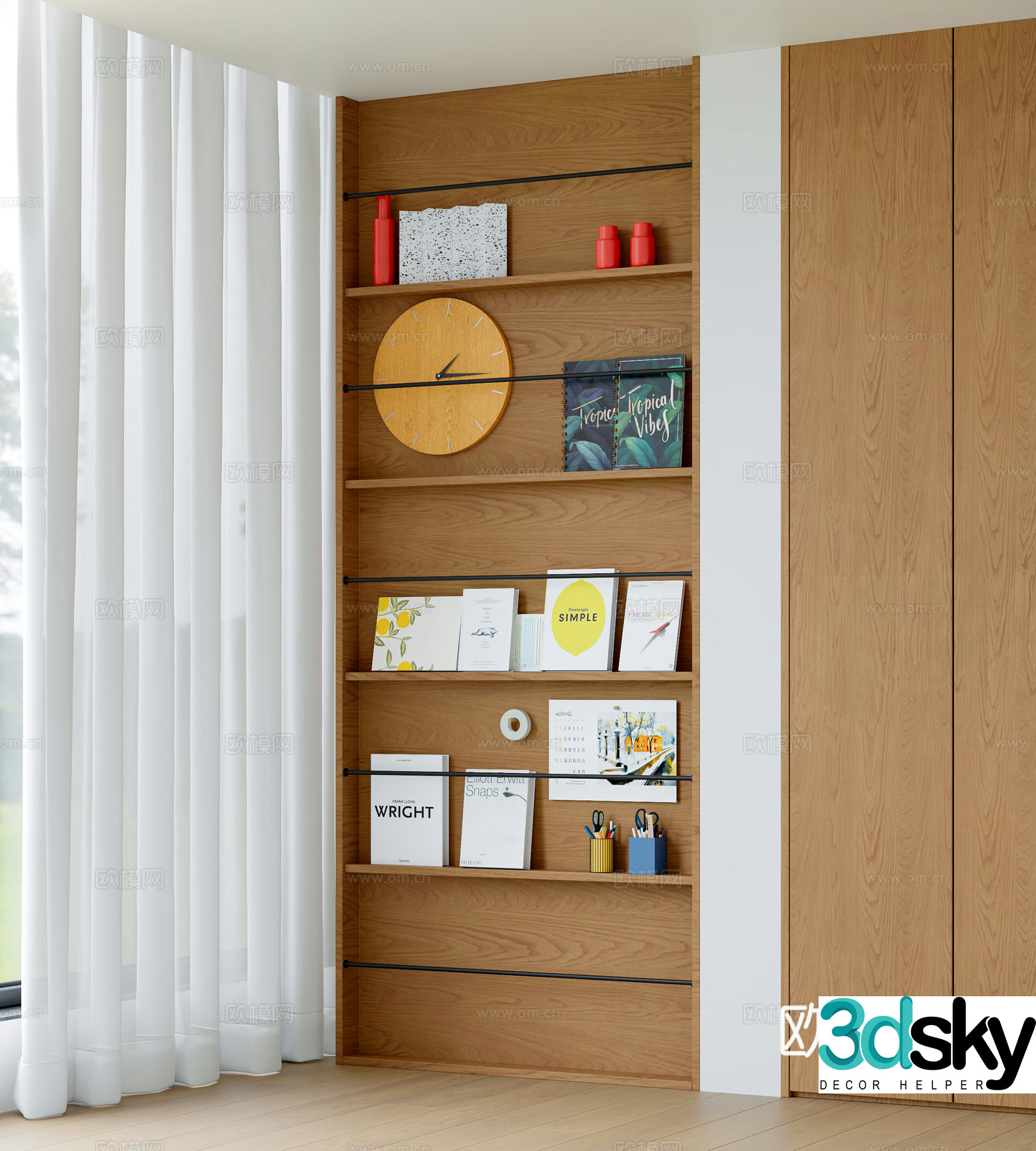 Modern solid wood bookshelf magazine shelf 3d model