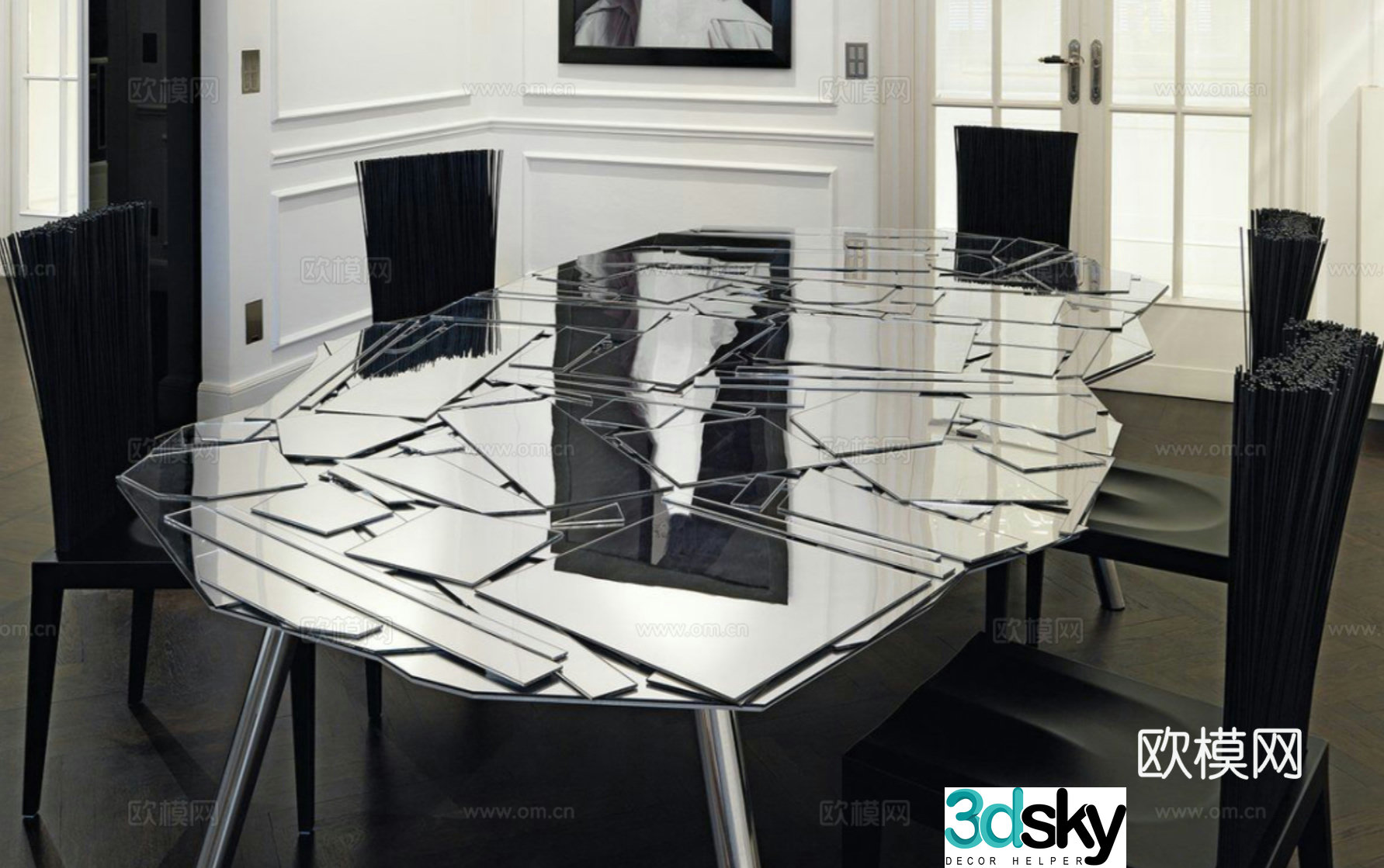 Postmodern glass dining table and chairs coffee table 3d model