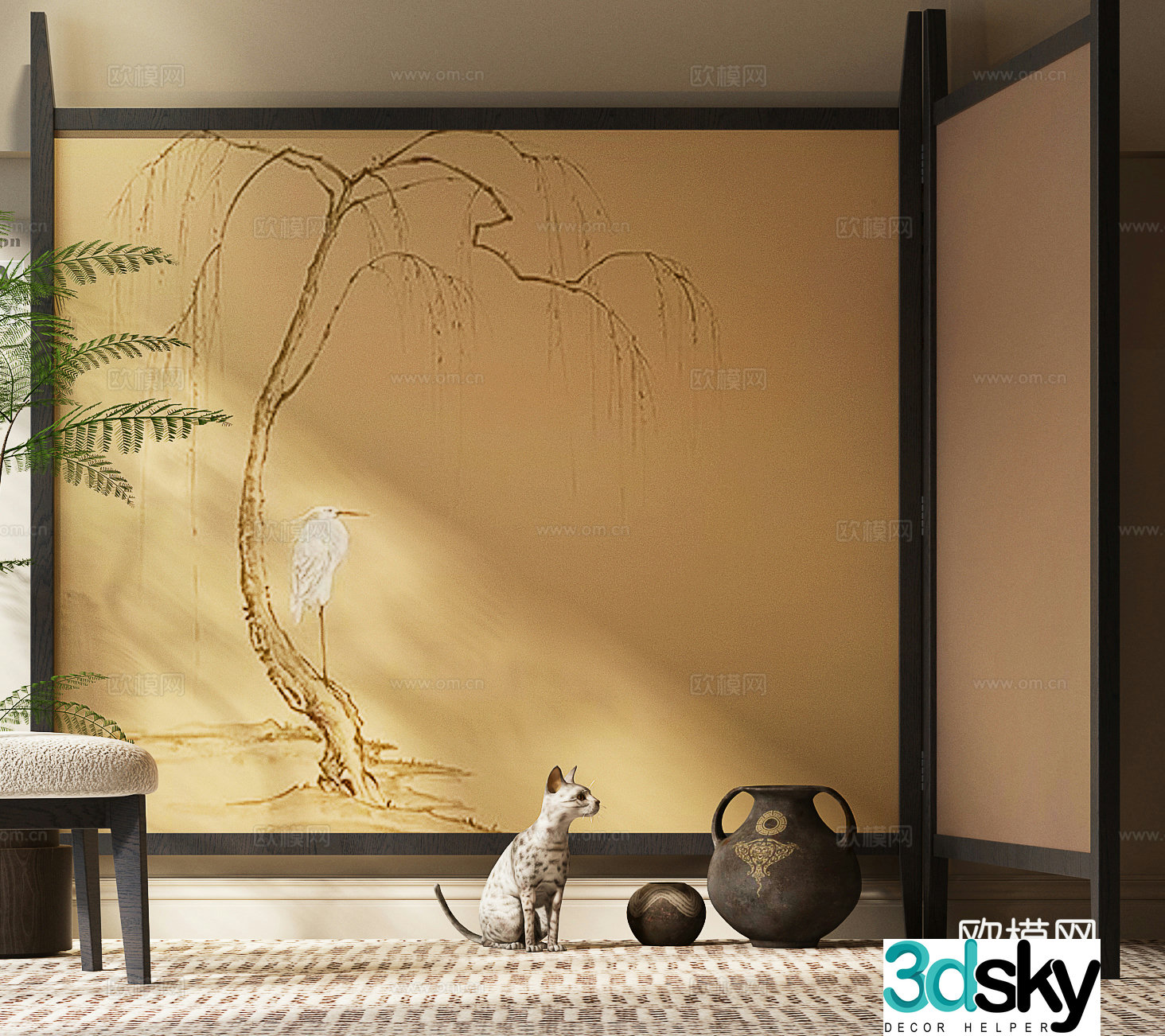 New Chinese-style screen Song’s aesthetic screen 3D model