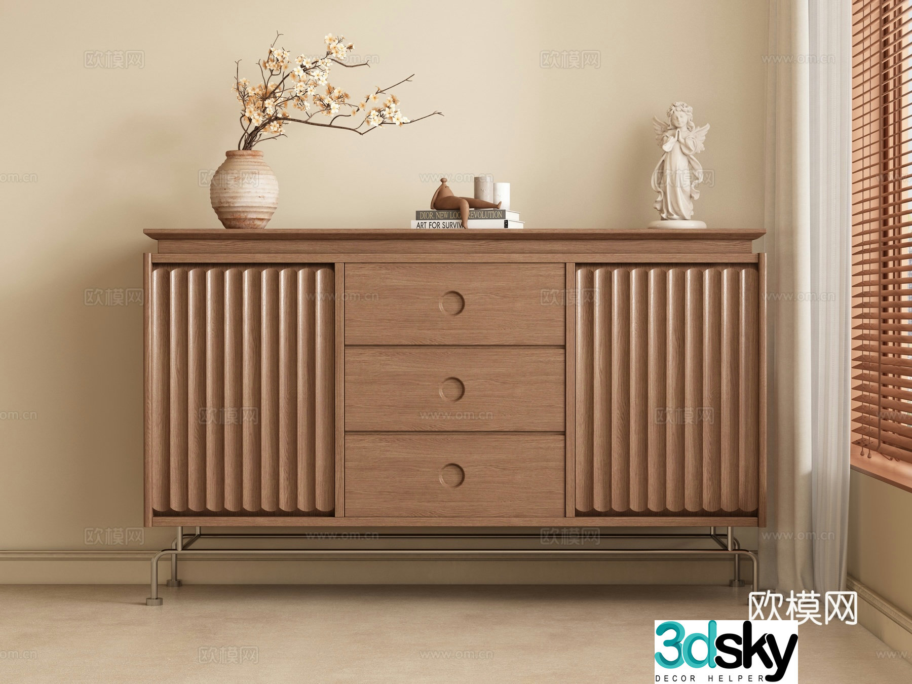 Middle-aged style porch cabinet side cabinet walnut cabinet 3D model