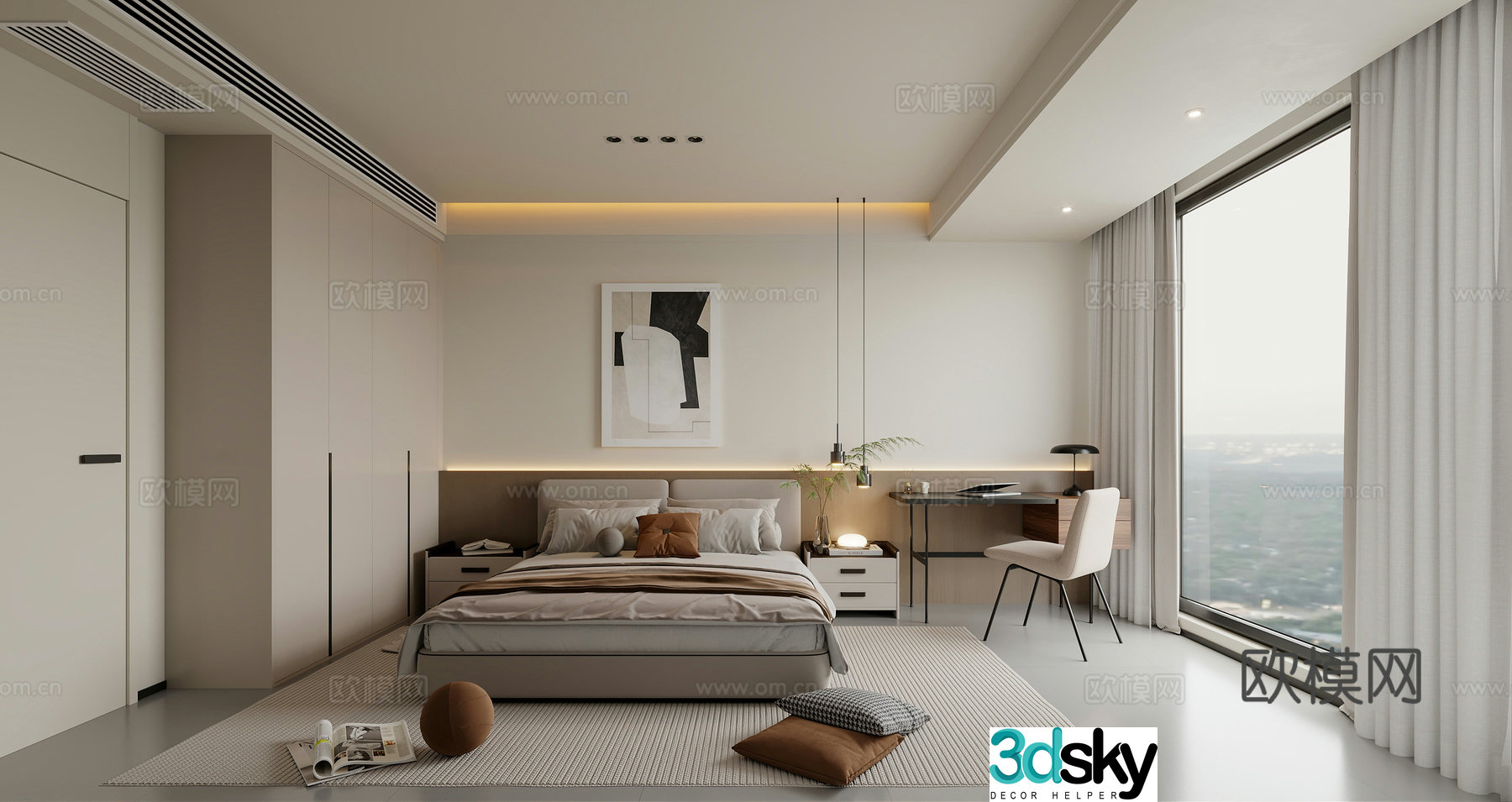 Modern simple bedroom master bedroom parents and elder room 3D model