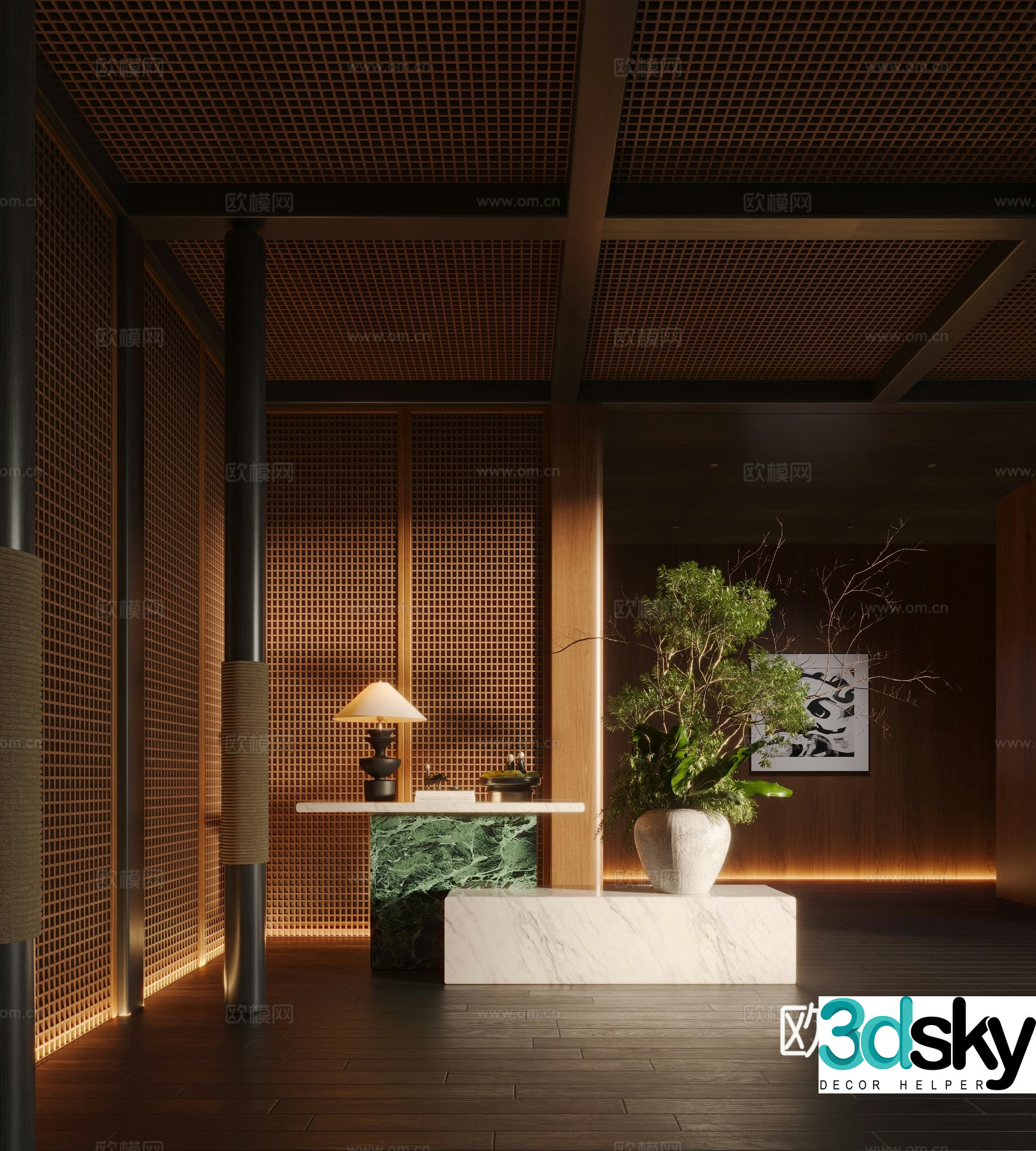 Modern hotel lobby end viewing platform 3D model