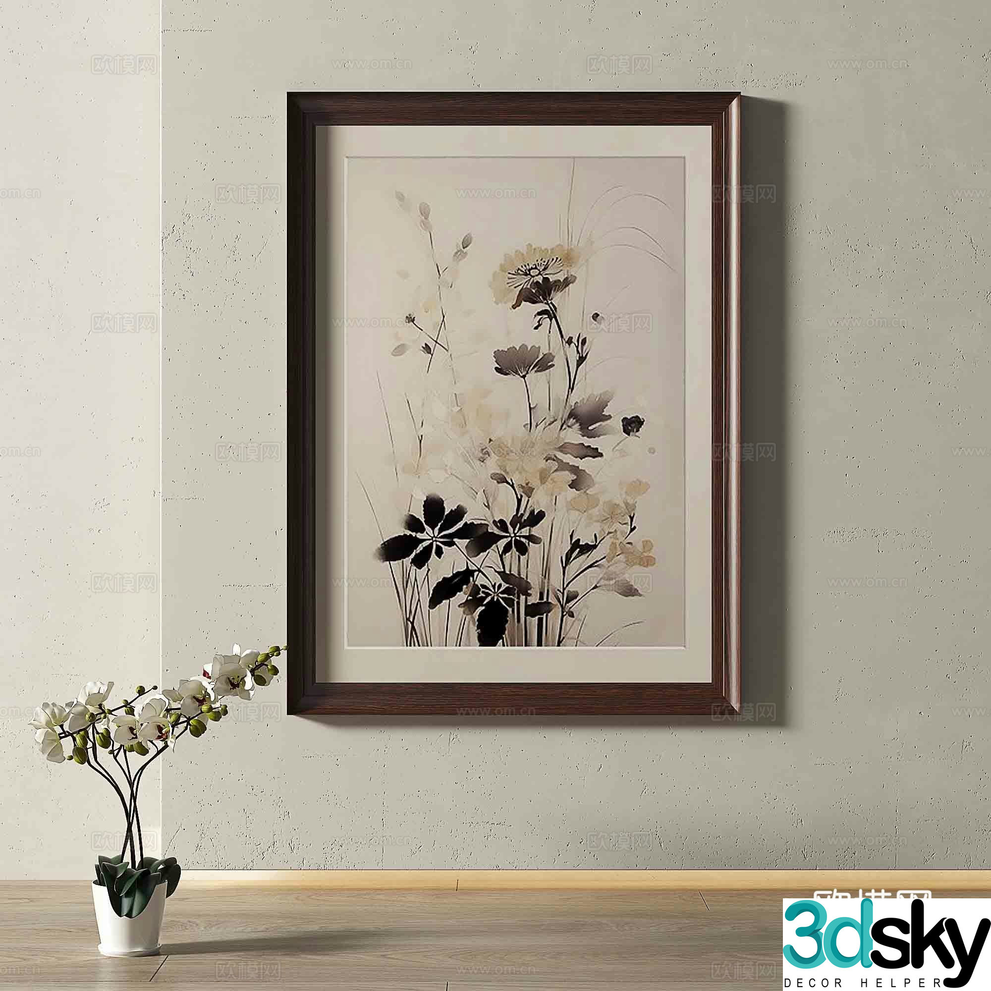 Modern flower hanging painting decorative painting 3d model