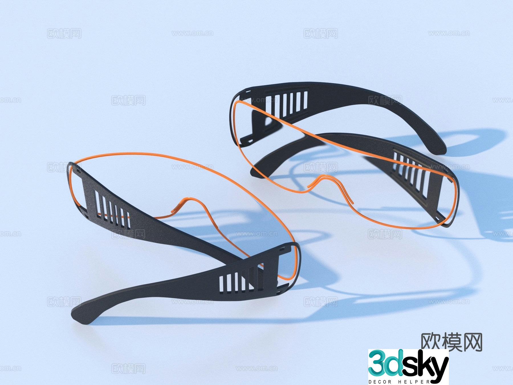 Modern glasses goggles windshield work mirror 3d model