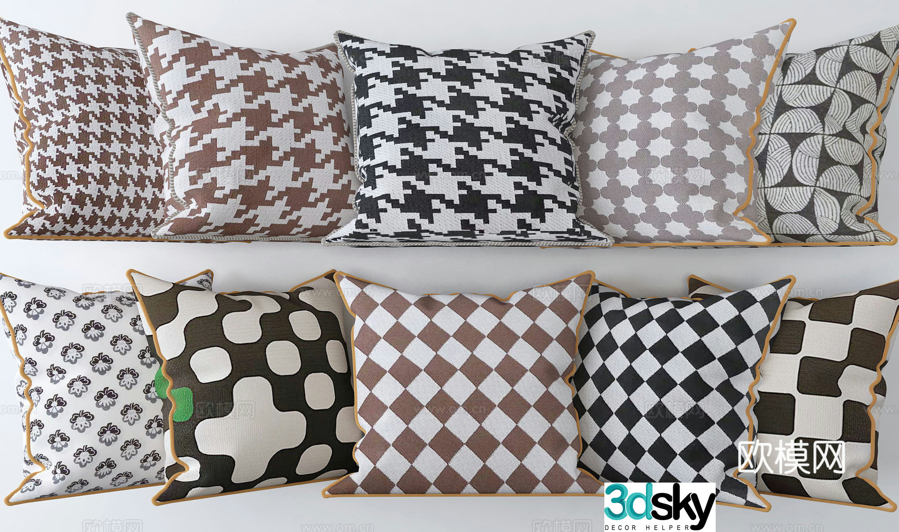 Modern plaid pillow Thousand Grid Bird Pillow 3D Model