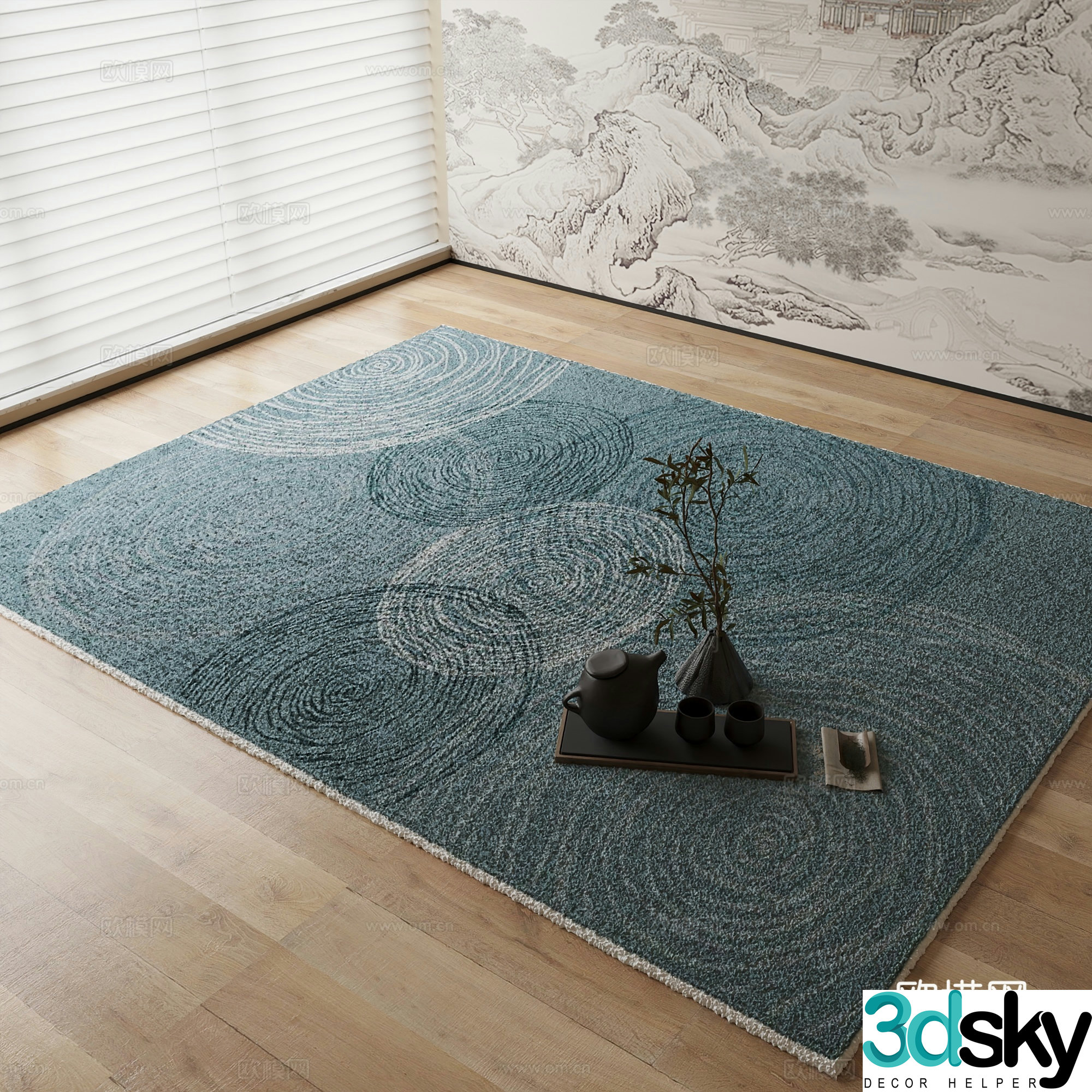 New Chinese carpet Water-patterned carpet 3D model