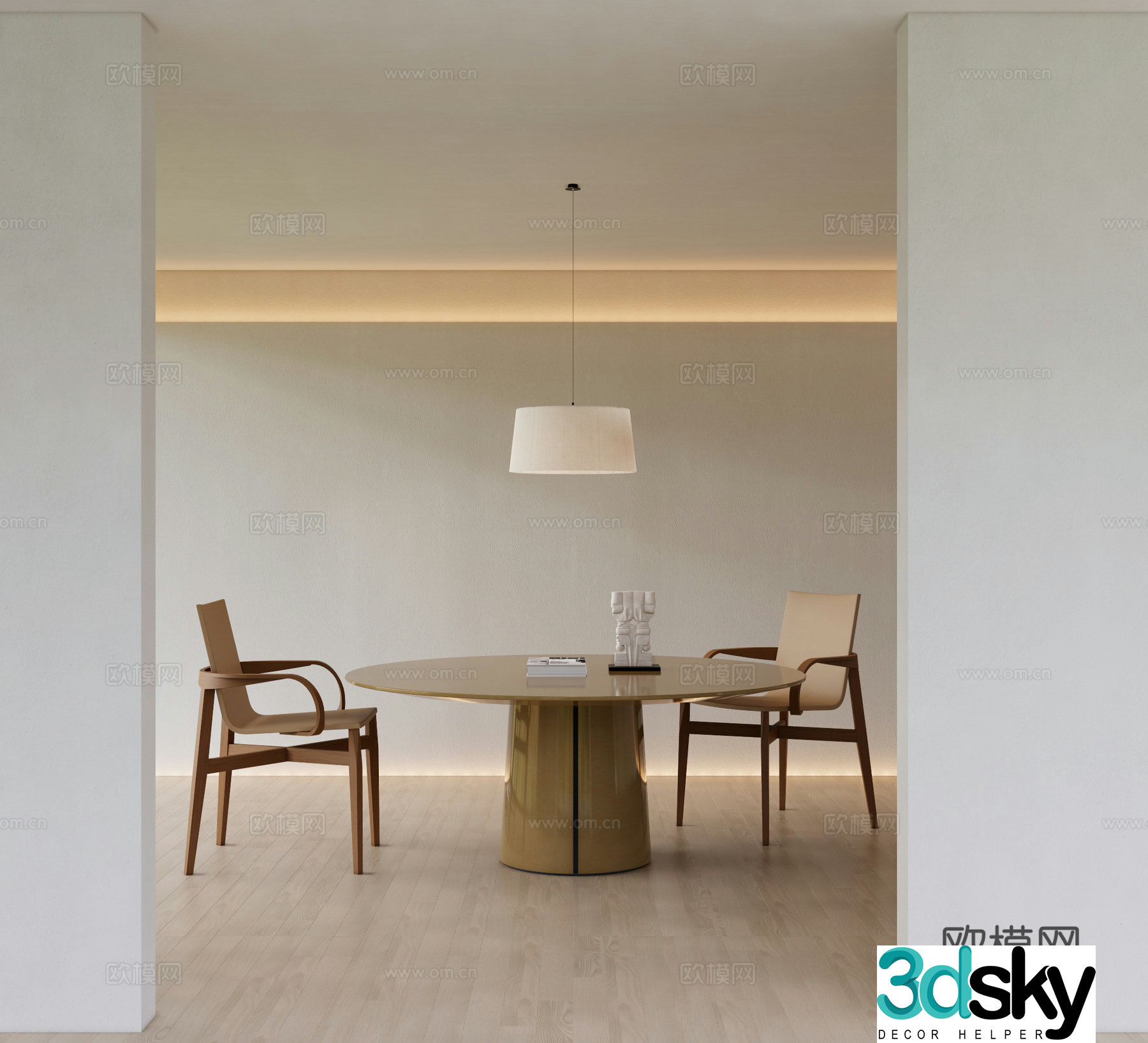 Modern dining table and chairs Round dining table 3d model