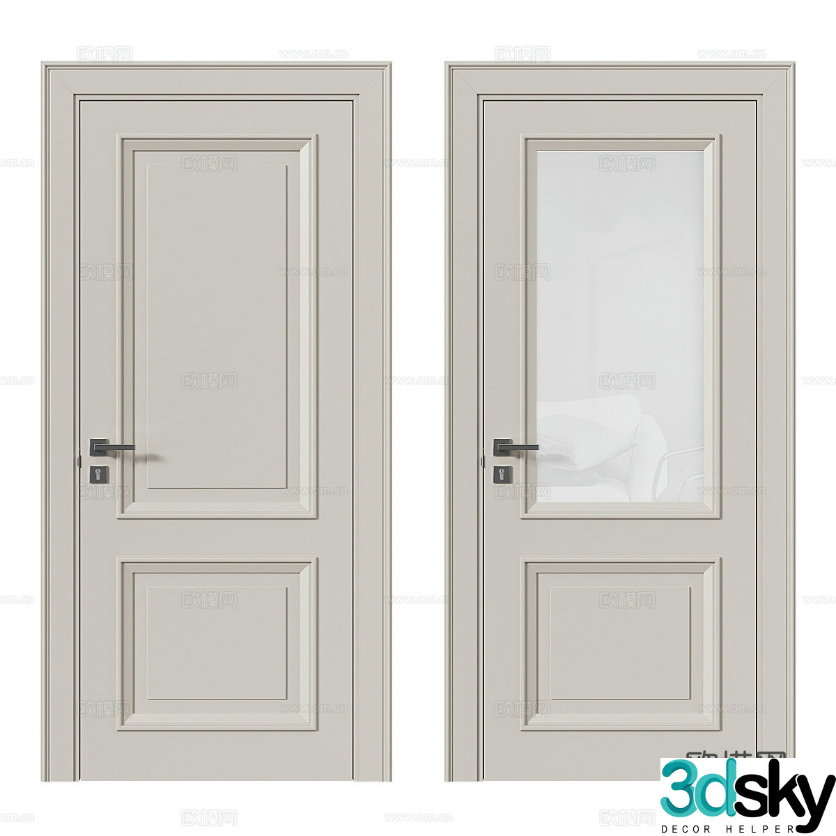 Modern white paint case door glass door bathroom door 3d model