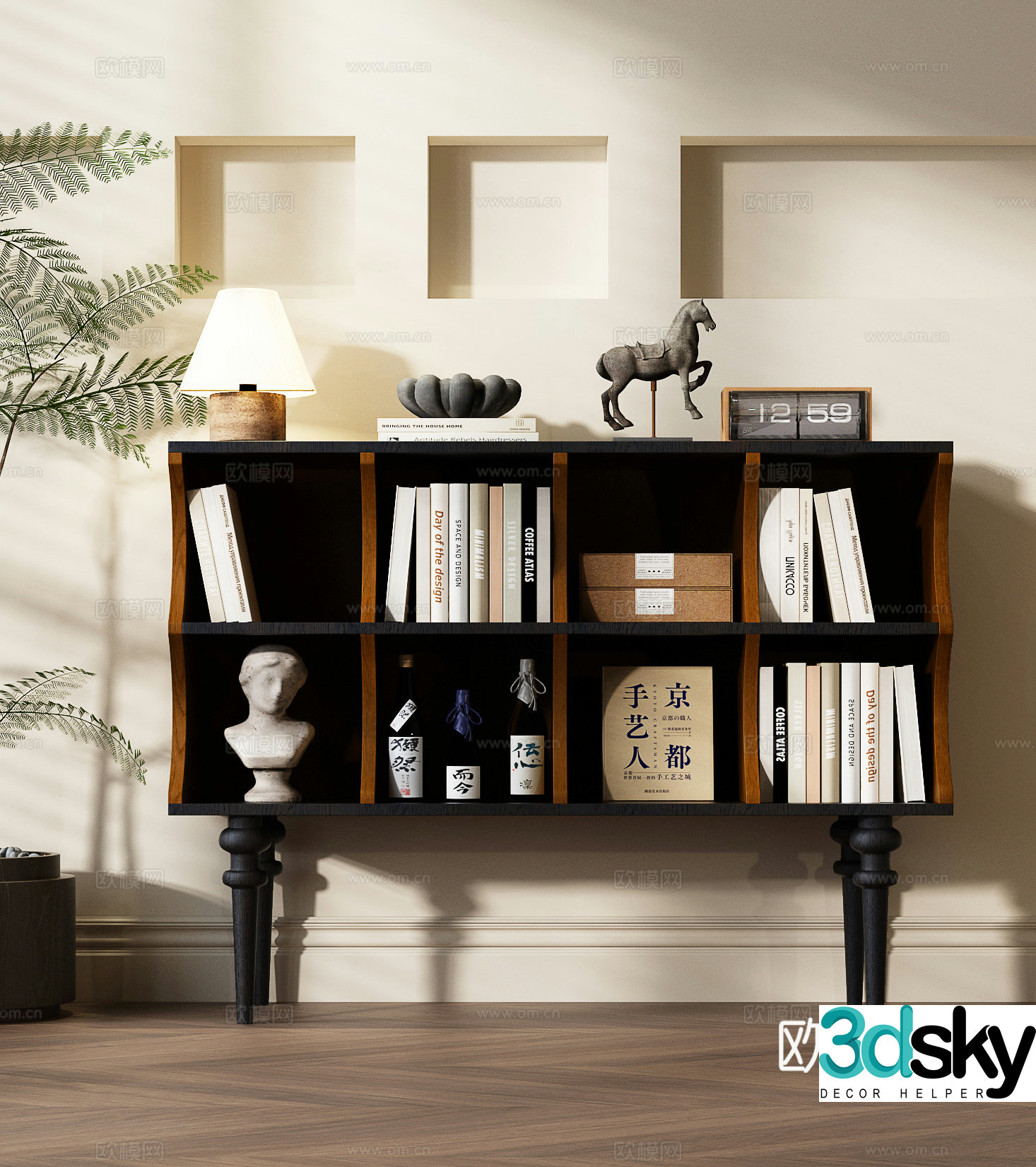 French retro sideboard low bookcase 3d model