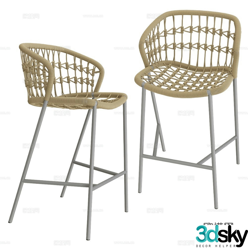 Castil modern bar stool rattan bar chair 3d model