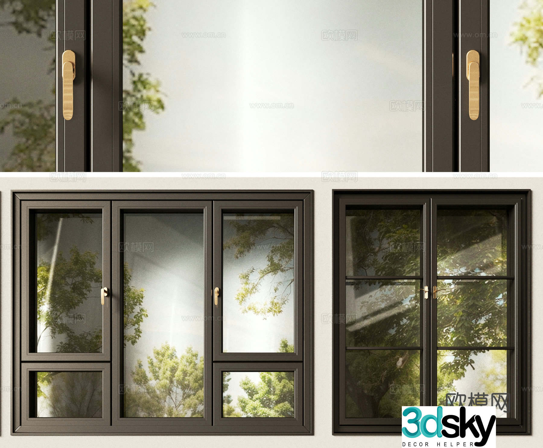 Modern black aluminum alloy window casement window 3d model