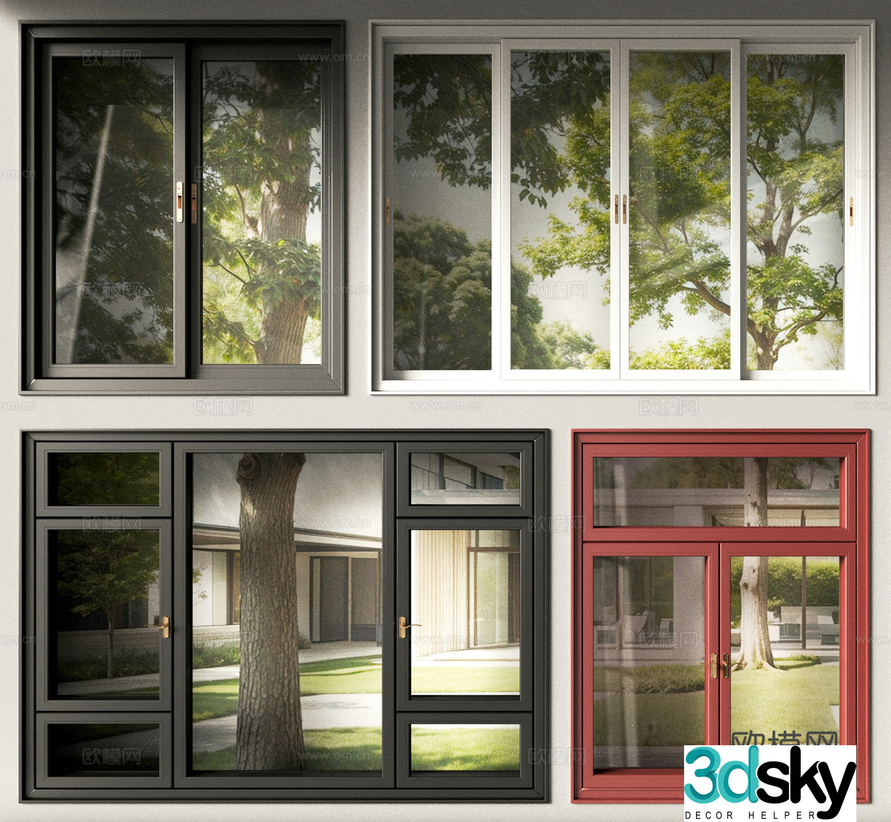 Modern sliding window window casement window 3d model