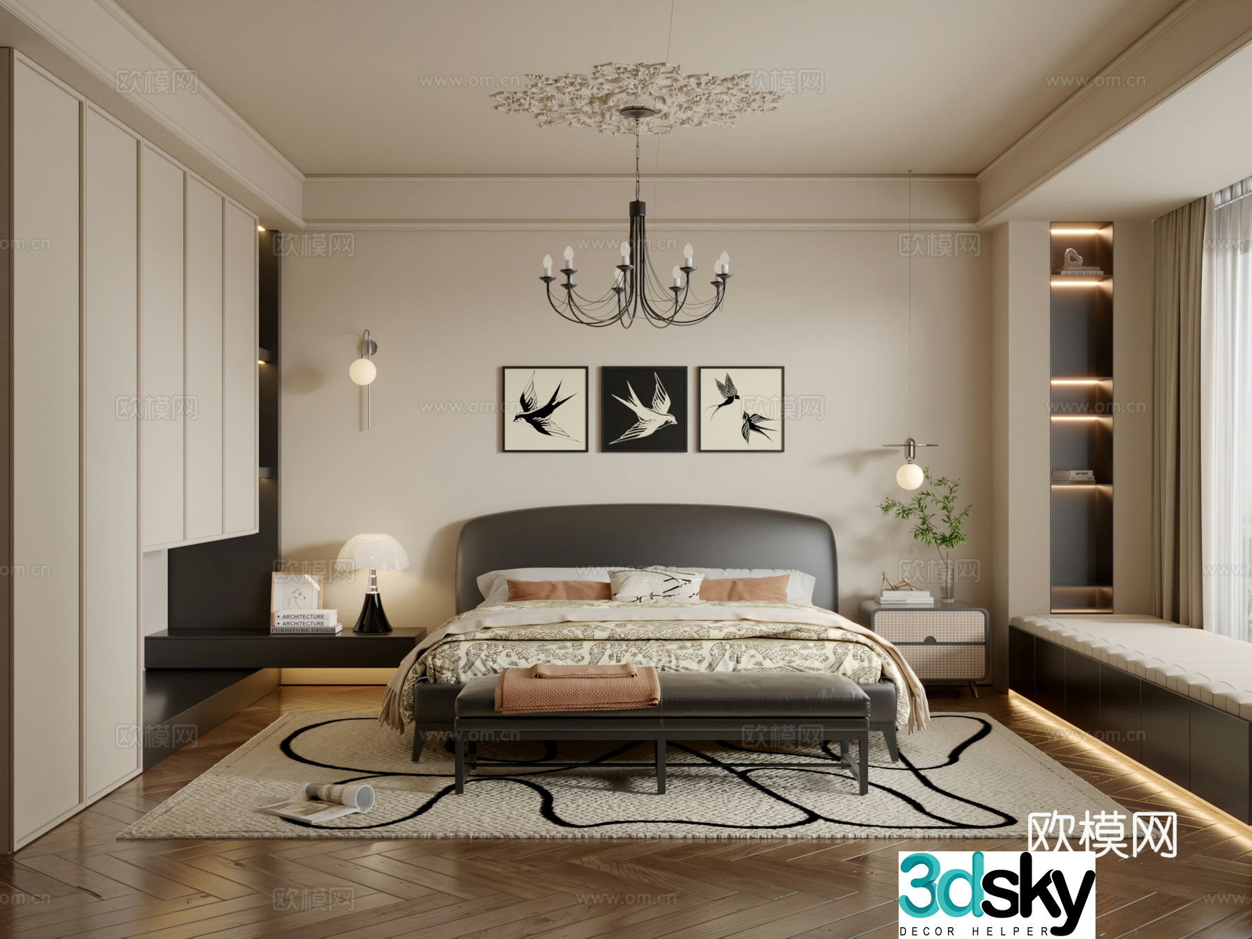 Middle style bedroom master bedroom 3D model